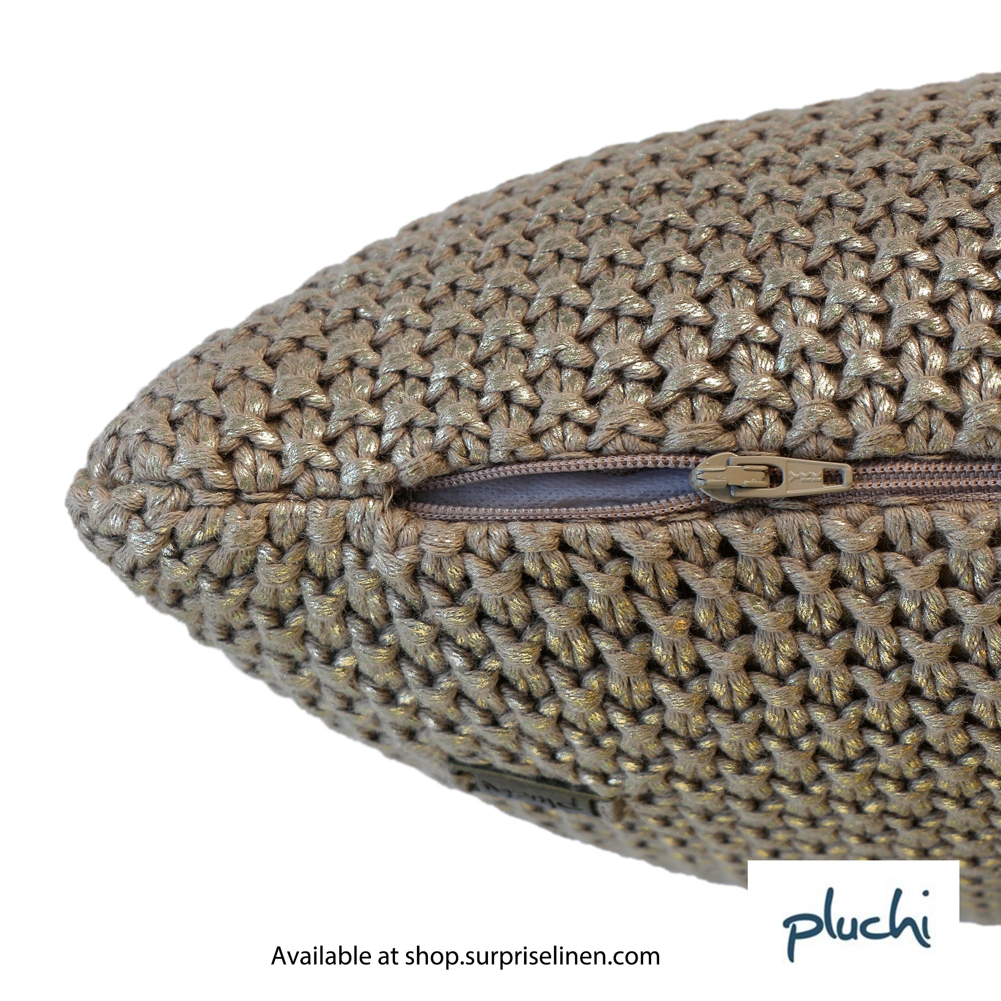 Pluchi - Moss Knit Foil Print Knitted Cotton Cushion Cover (Stone)