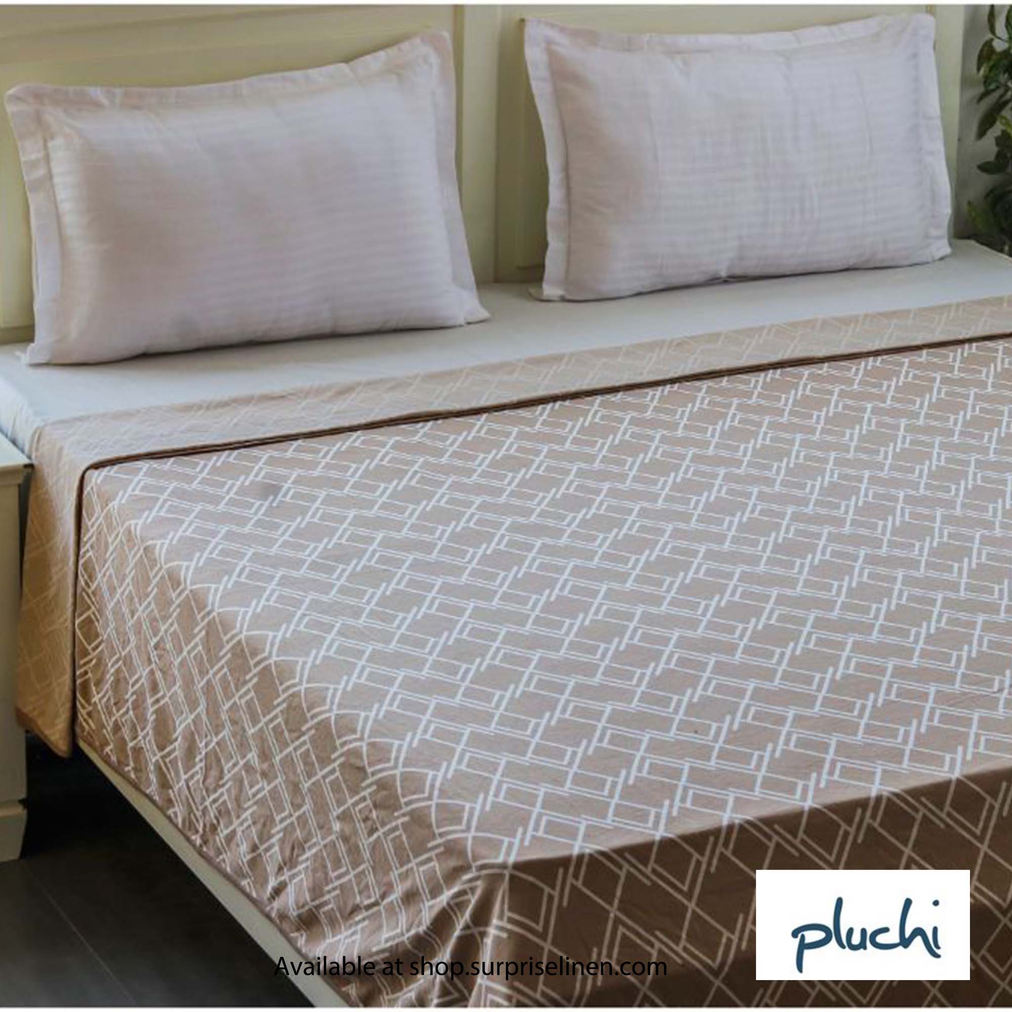 Pluchi - Gianna Double Cotton Knitted Ac Blanket for Round the Year Use (Beige)