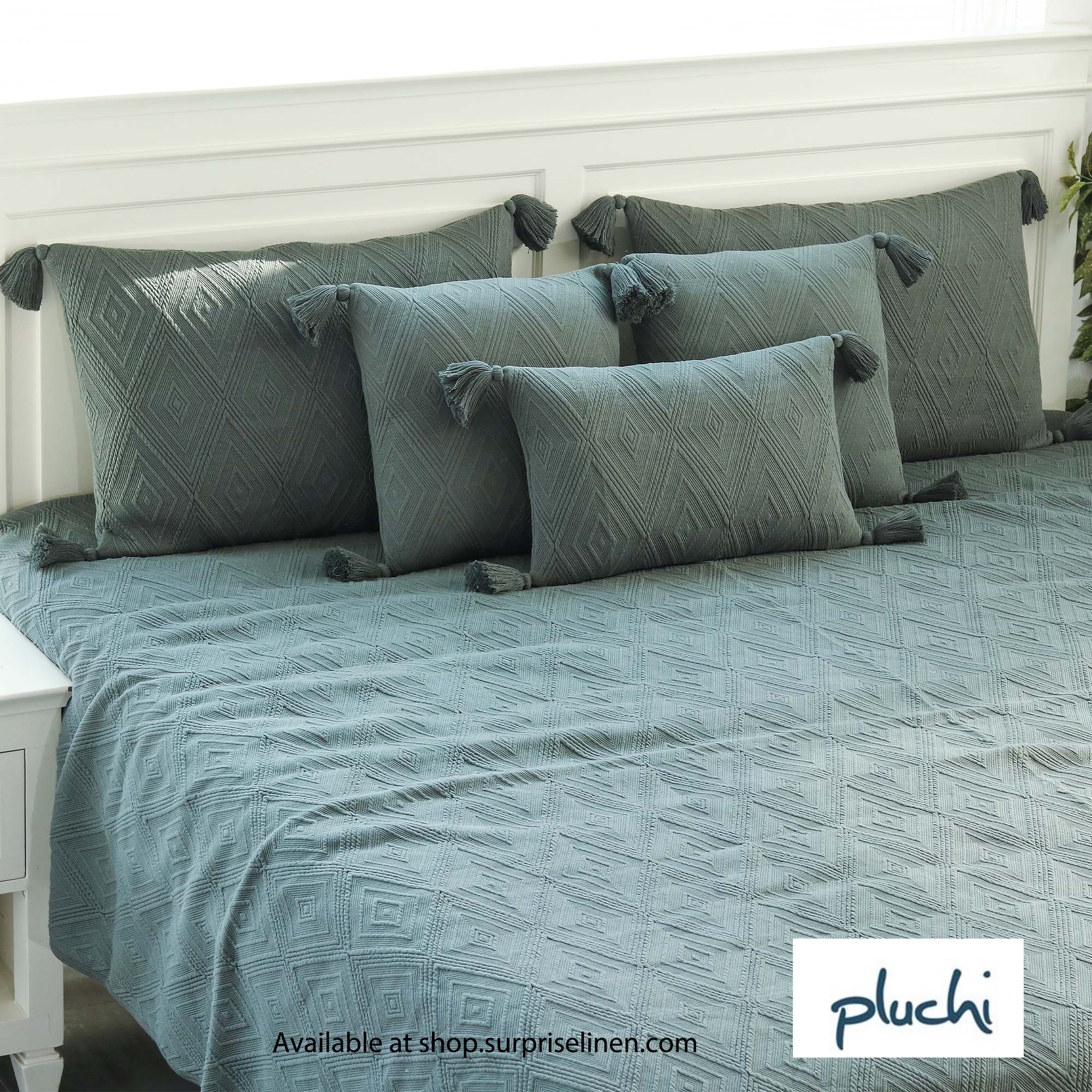 Pluchi - Aysel 100% Cotton Knitted King Size 6 Pcs Bed Cover Set (Honey Dew)