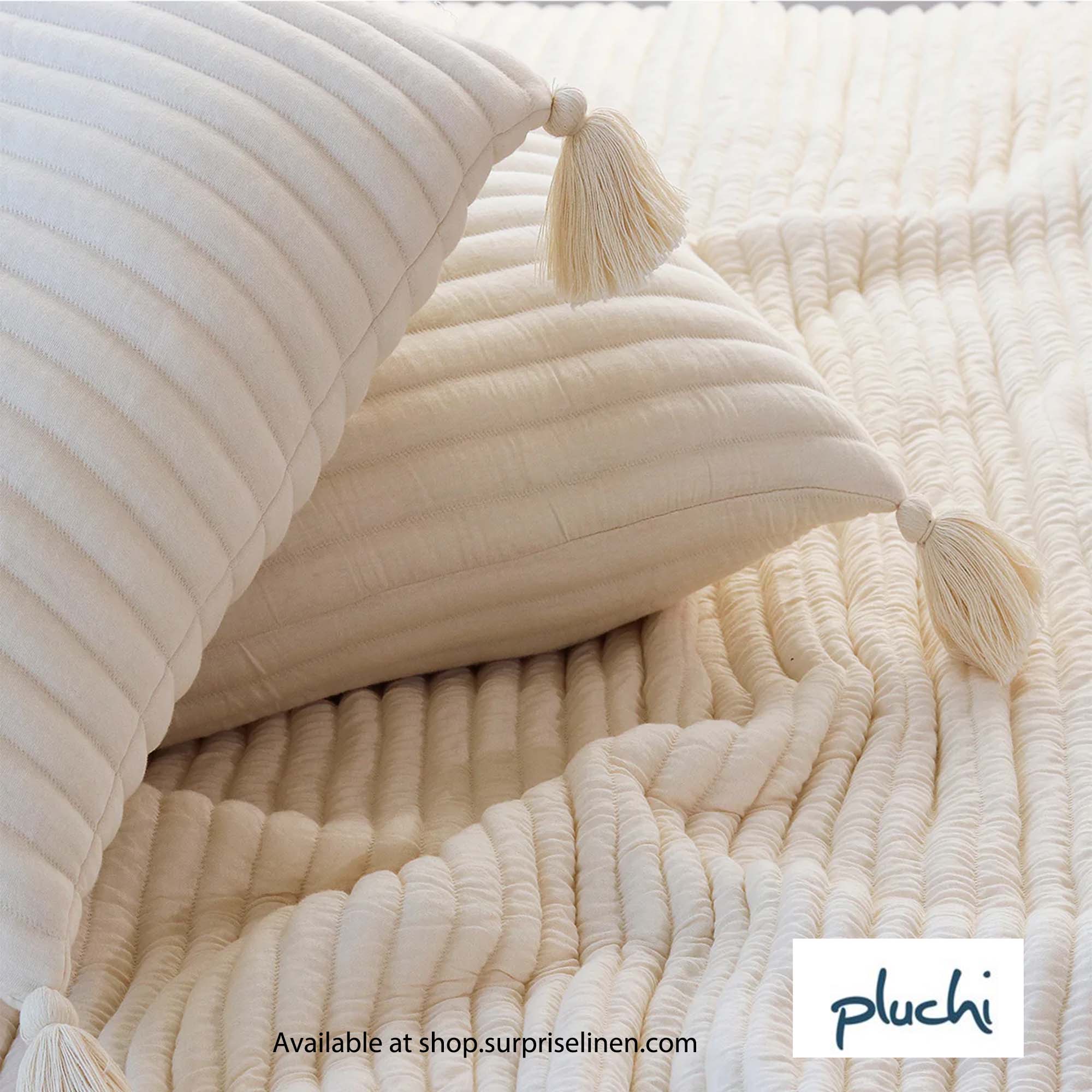 Pluchi - Waseme 100% Cotton Knitted King Size 3 Pcs Bed Cover Set (Ivory)