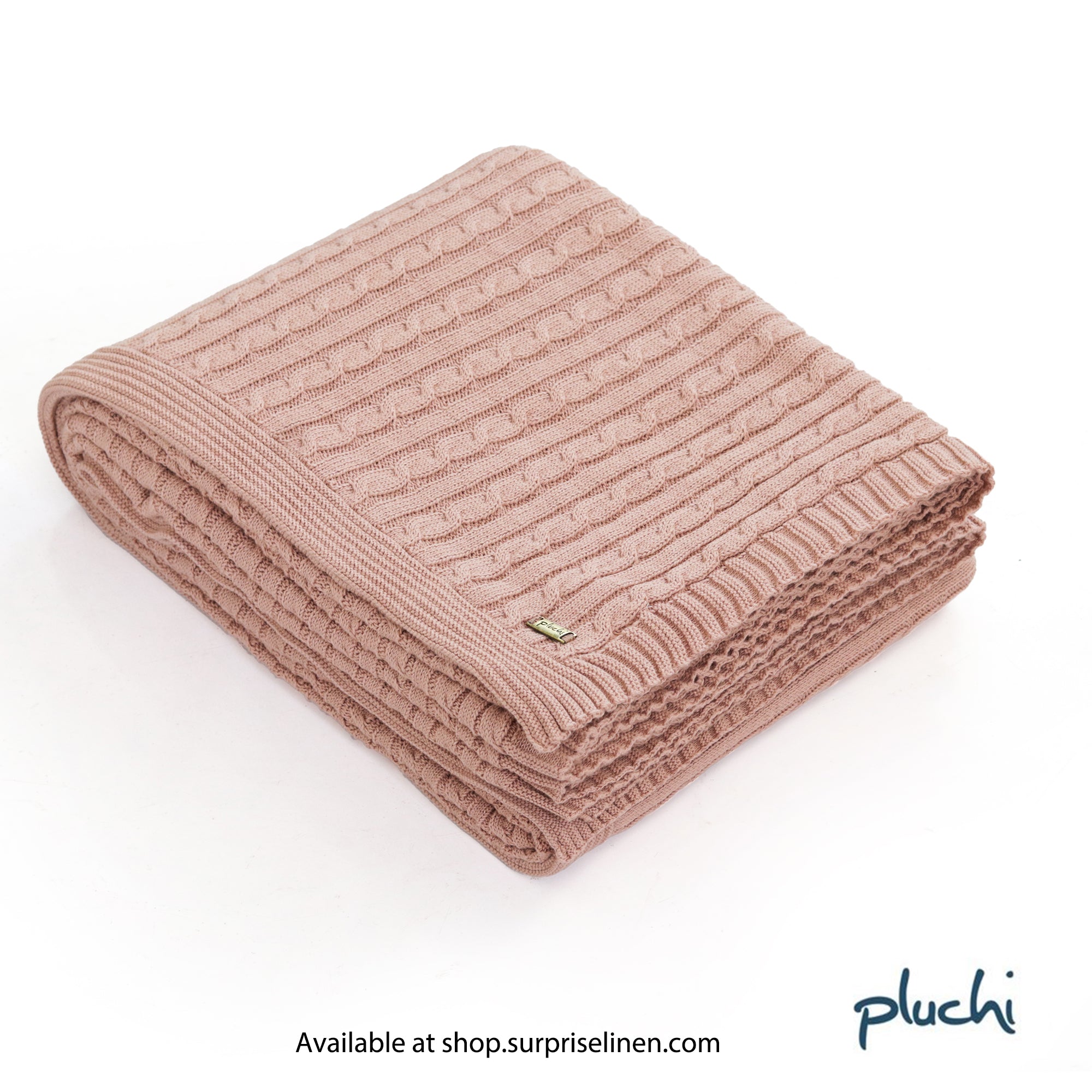 Pluchi - Cable Knit Pale Pink 100% Cotton Knitted AC Blanket For Round The Year Use (Pink)