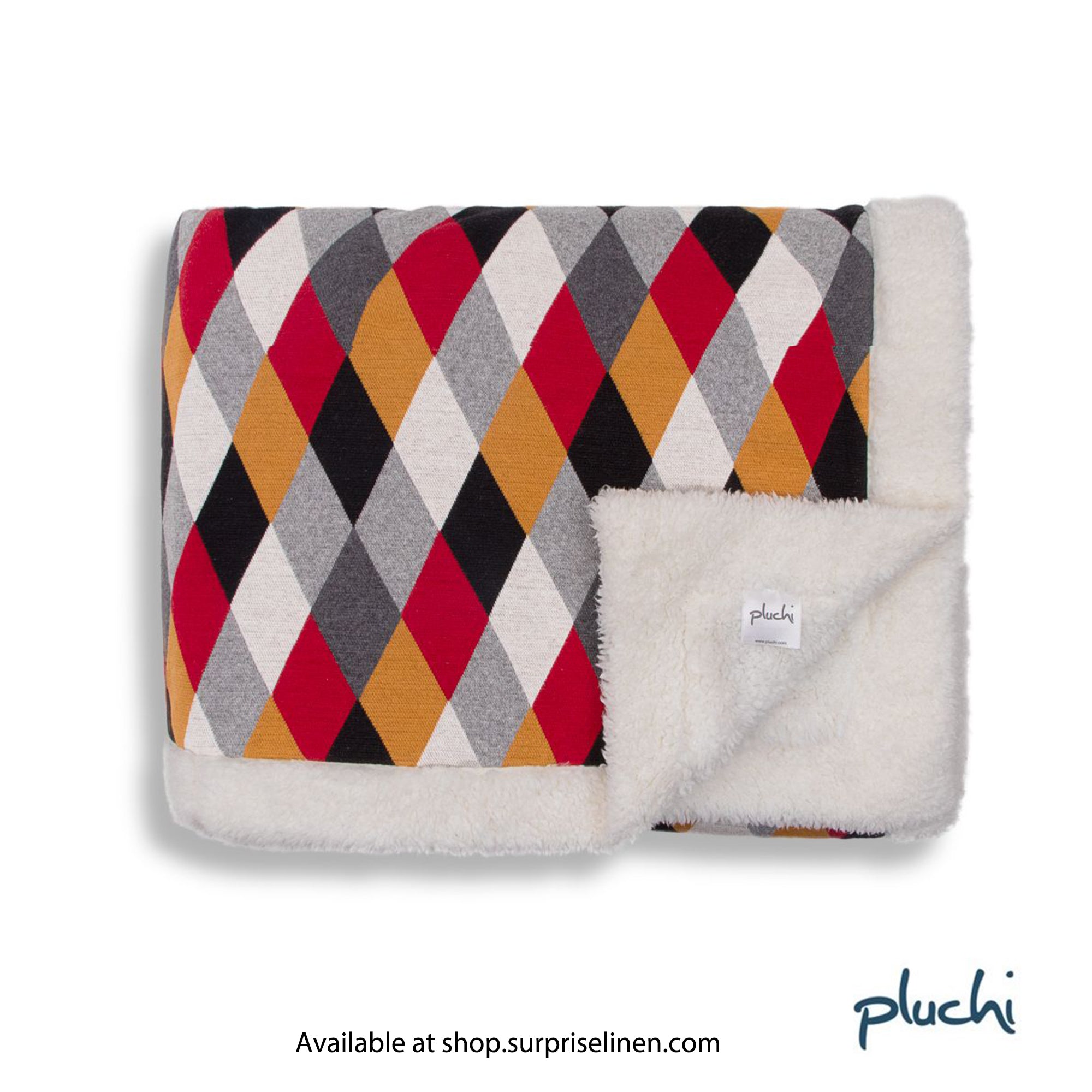 Pluchi - Rainbow Cotton Knitted With Sherpa Back Blanket (Red & Dark Grey)