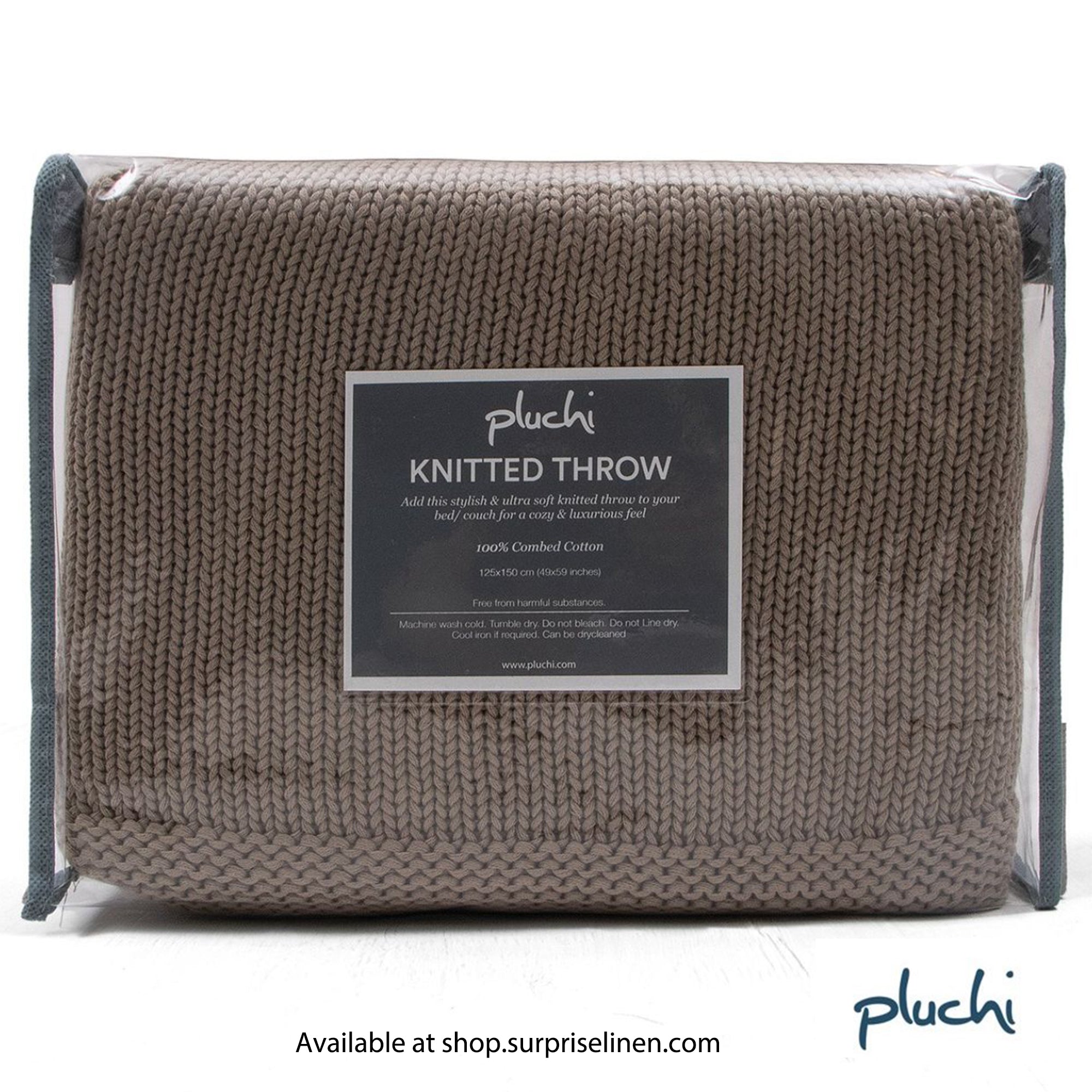 Pluchi - Jersey Chunky Knit Knitted Throw /Blanket for Round the Year Use (Stone)