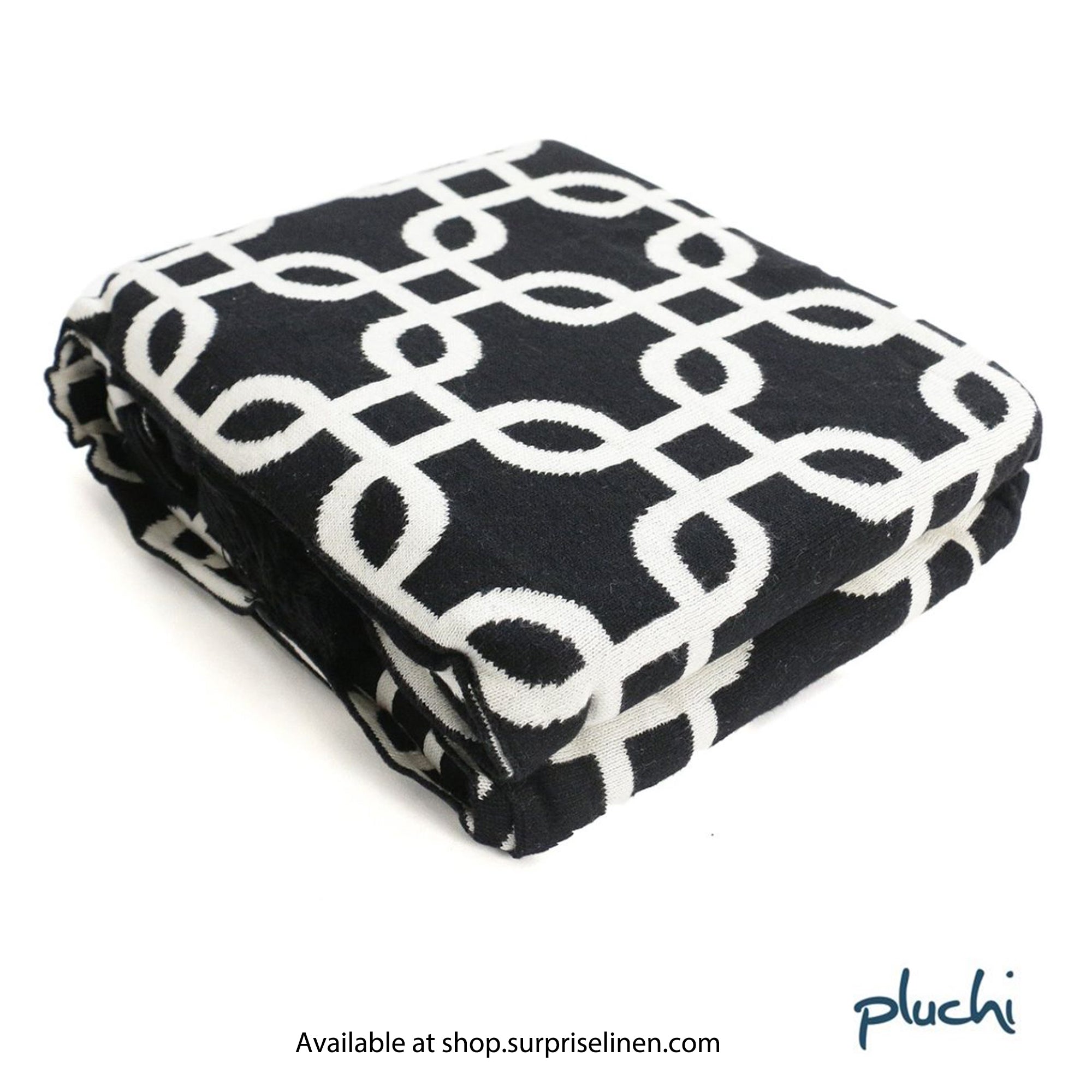 Pluchi - Stroke Cotton Knitted Throw /Blanket For Round The Year Use (Black)