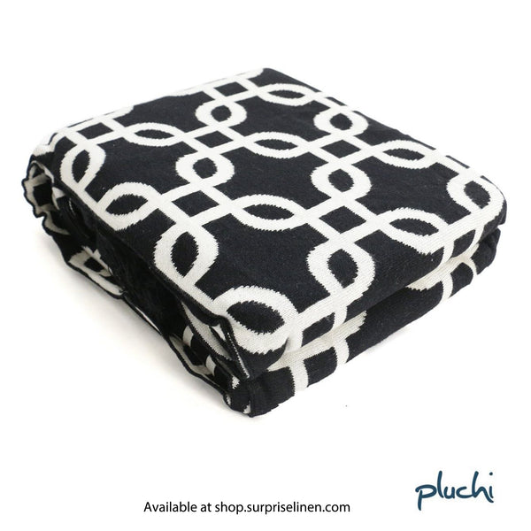 Pluchi - Stroke Cotton Knitted Throw /Blanket  For Round The Year Use (Black)