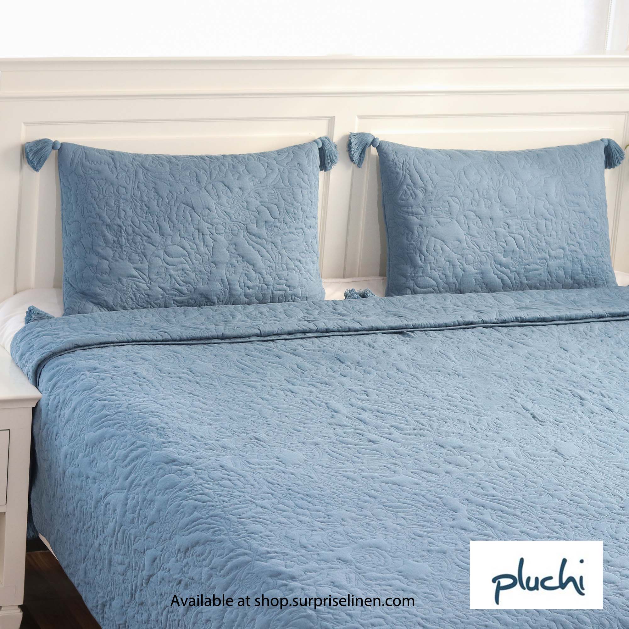 Pluchi - Summer Beauty 100% Premium Cotton Knitted 3 Pcs Bed Cover (Aegean Blue)