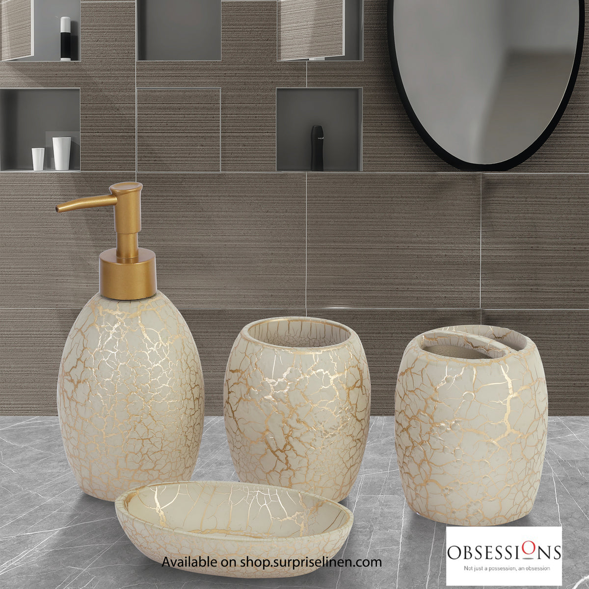 Obsessions - Alvina Collection Luxury Bathroom Accessory Set (Light Beige)