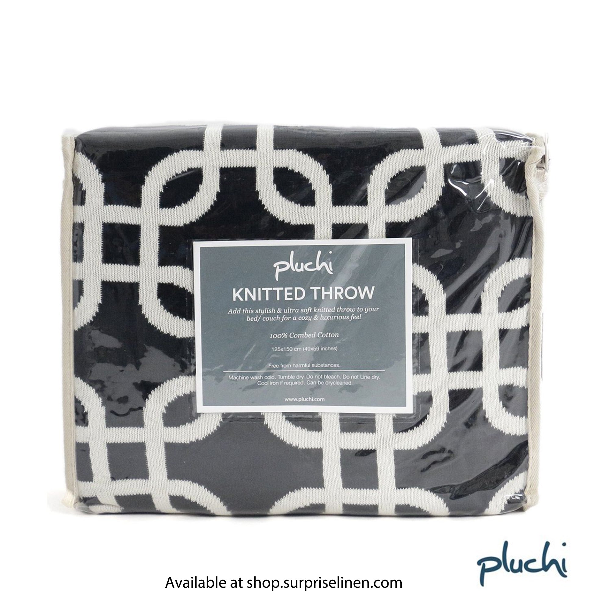 Pluchi - Stroke Cotton Knitted Throw /Blanket For Round The Year Use (Black)