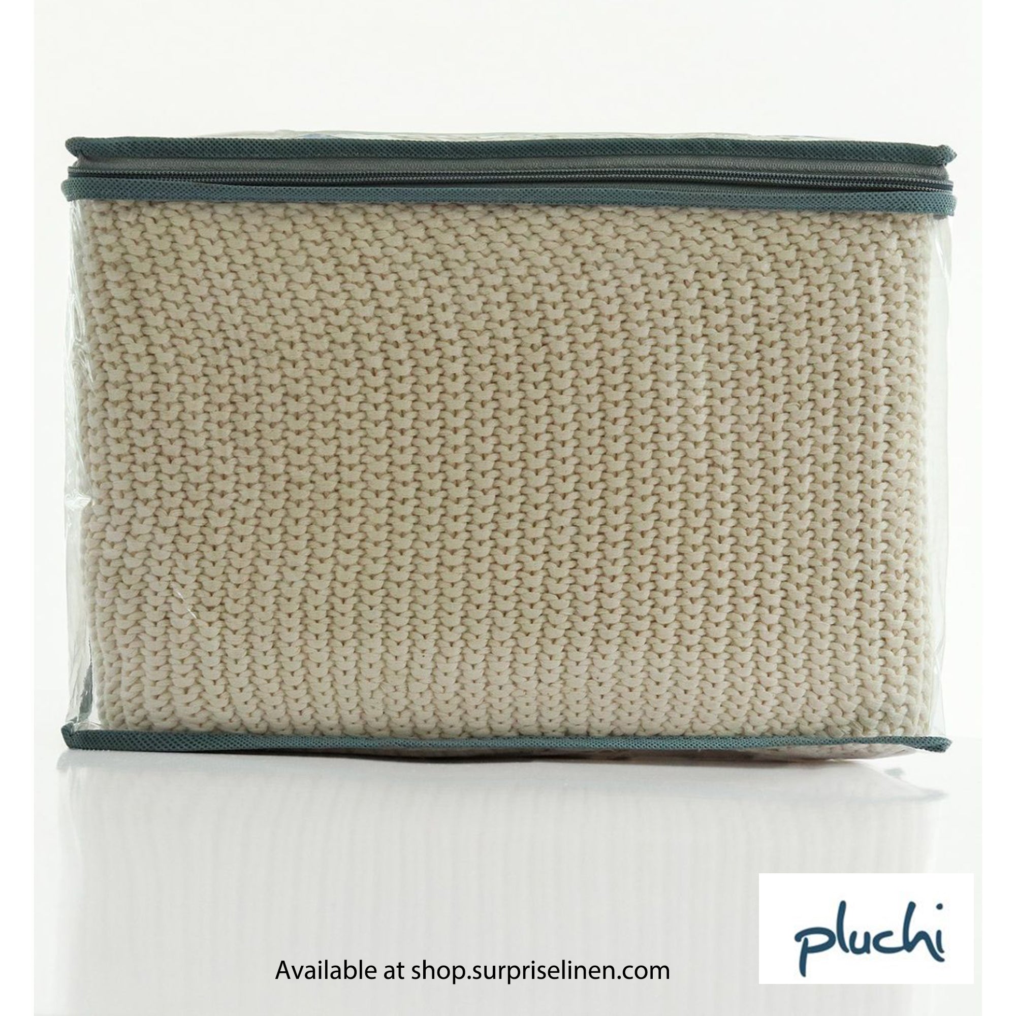 Pluchi - Seed Stitch Chunky Knit Cotton Knitted Throw / Blanket for Round the Year Use (Cream)