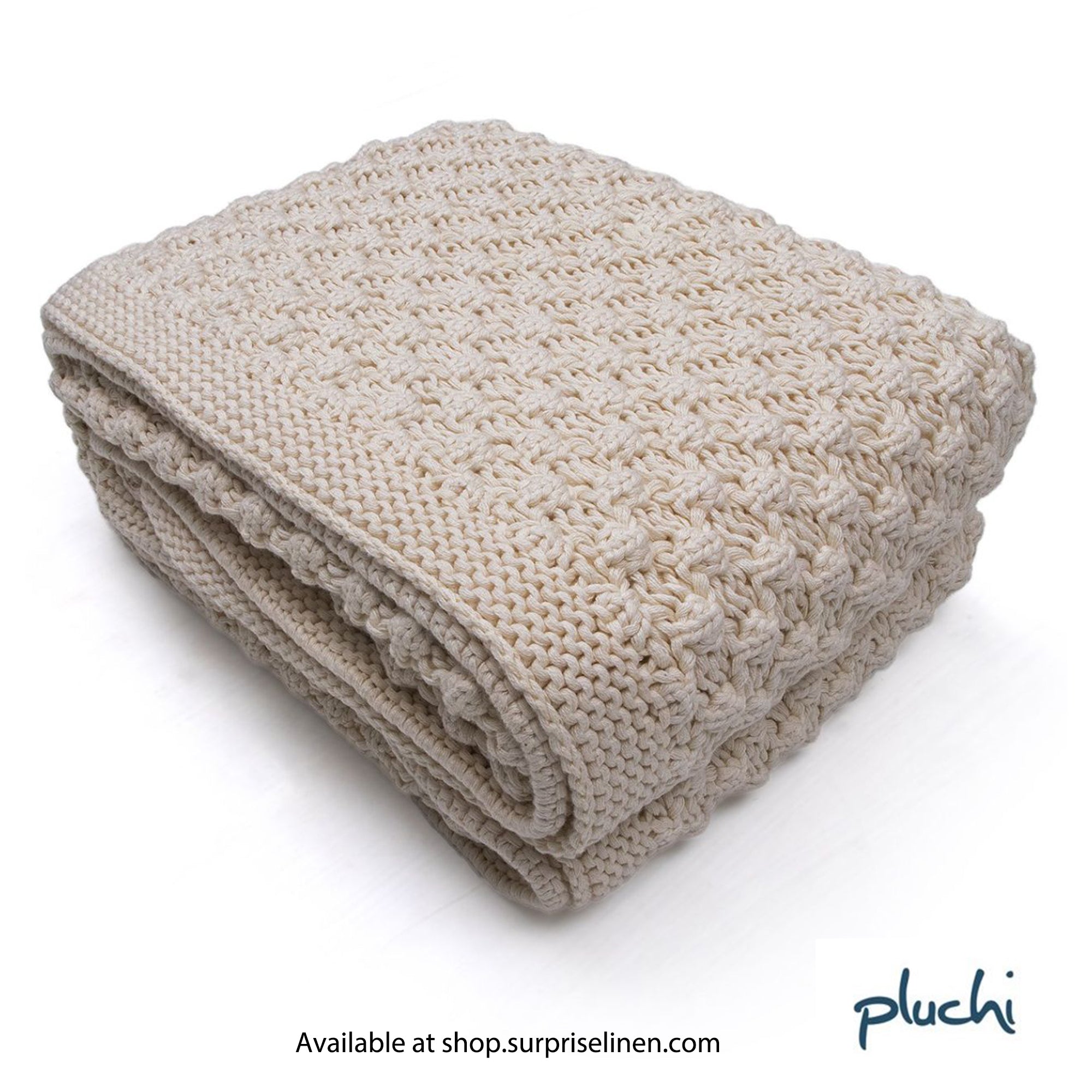 Pluchi - Popcorn Chunky Cotton Knitted Throw /Blanket for Round the Year Use (Cream)