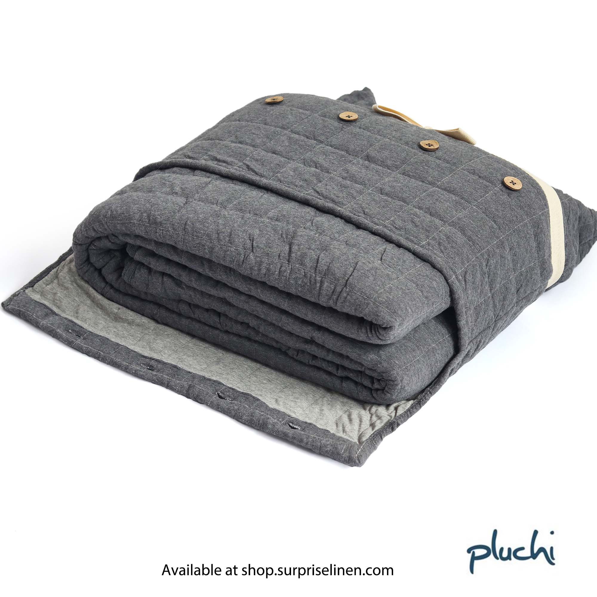 Pluchi - Square Check 100% Premium Cotton Knitted Light Weight Single Quilted Blanket (Grey)