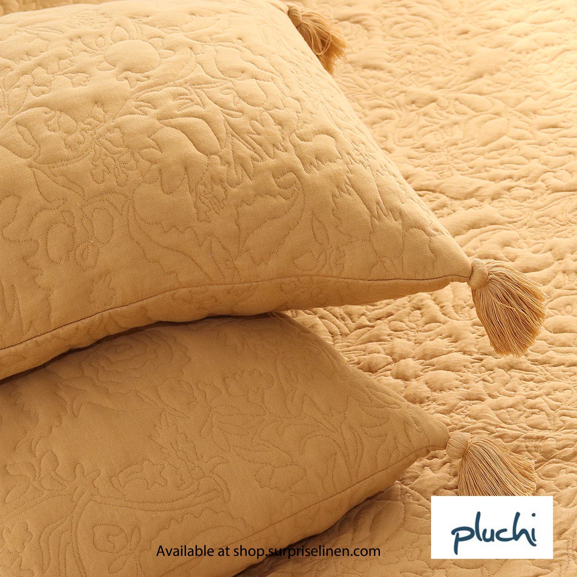 Pluchi - Summer Beauty 100% Cotton Knitted King Size 3 Pcs Bed Cover Set (Beige)