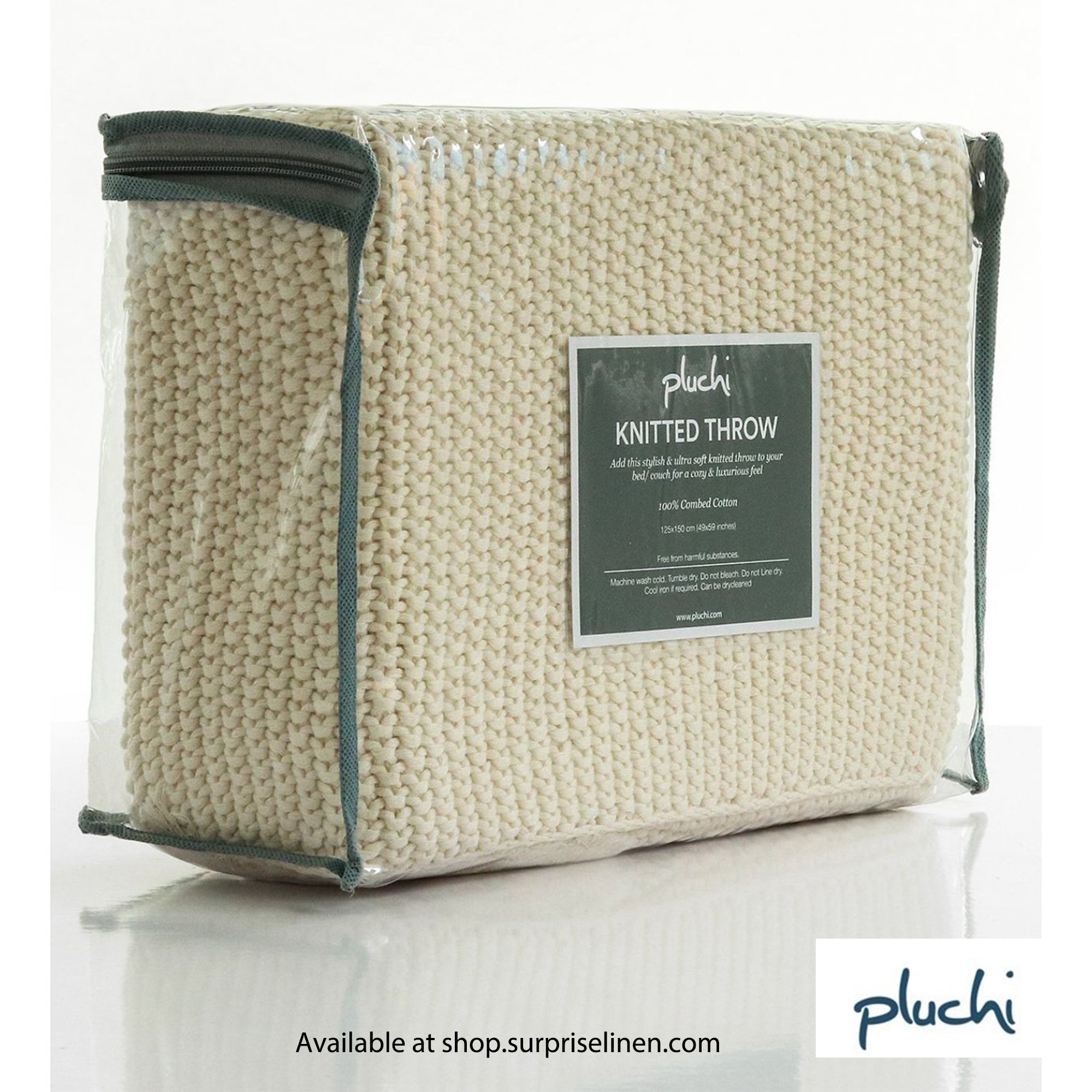 Pluchi - Seed Stitch Chunky Knit Cotton Knitted Throw / Blanket for Round the Year Use (Cream)