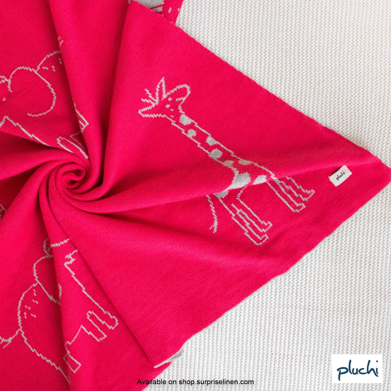 Pluchi - Jungle Safari All Season Cotton Knitted Throw / AC Blanket (Neon Pink)