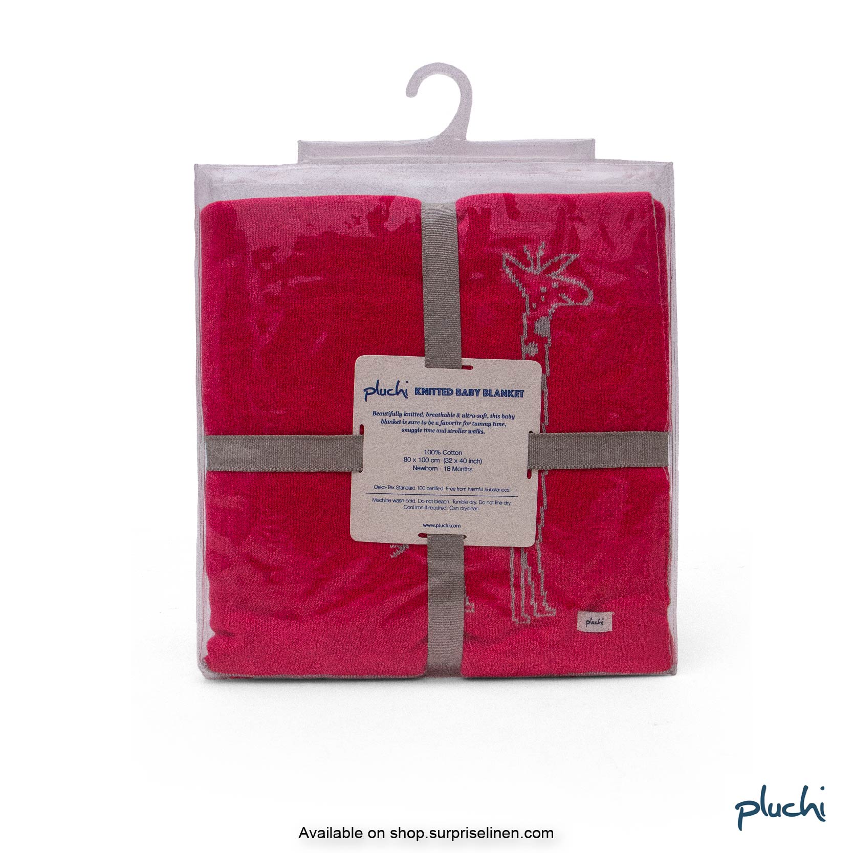 Pluchi - Jungle Safari All Season Cotton Knitted Throw / AC Blanket (Neon Pink)