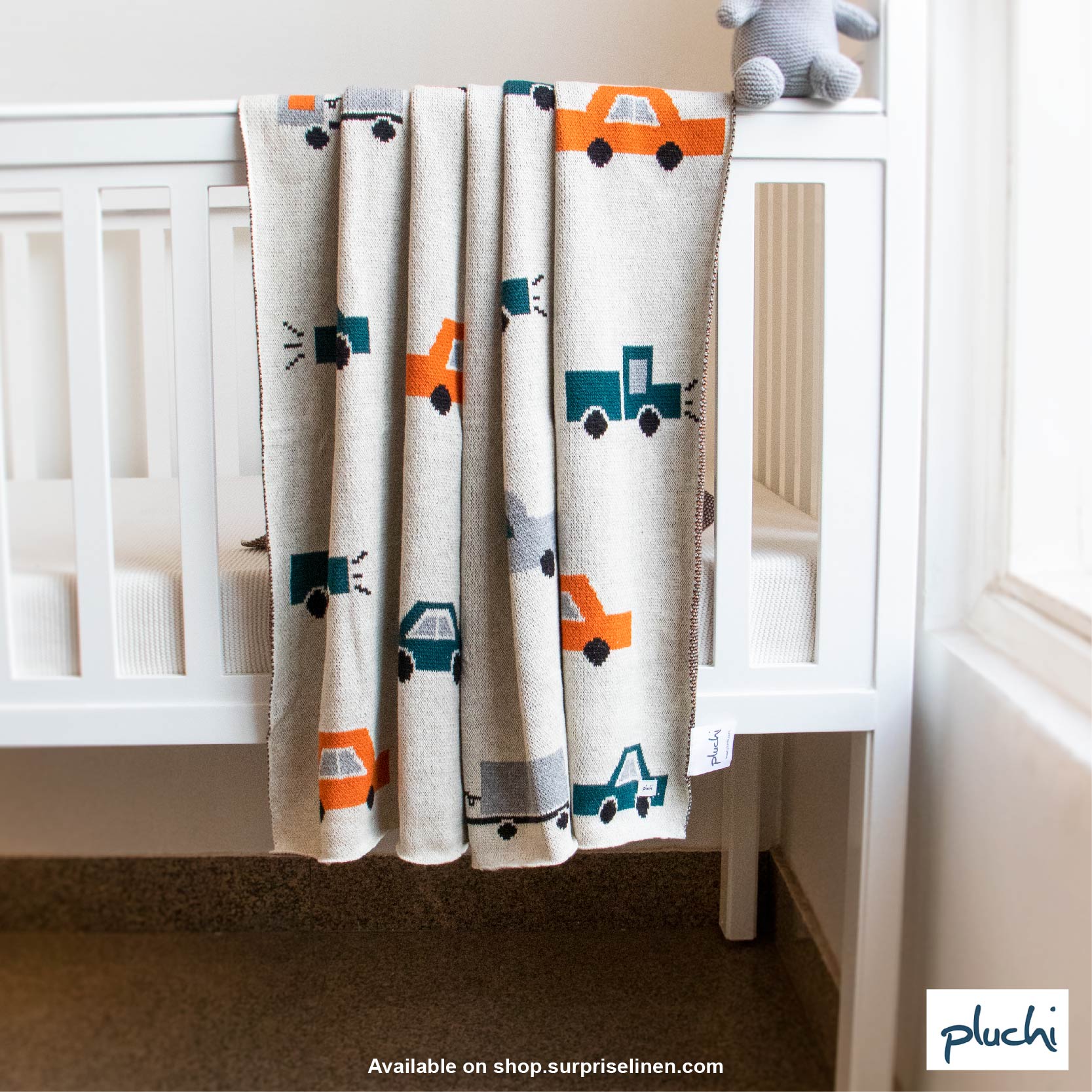 Pluchi - Little Transporters All Season Cotton Knitted AC Blanket for Baby (Light Grey)