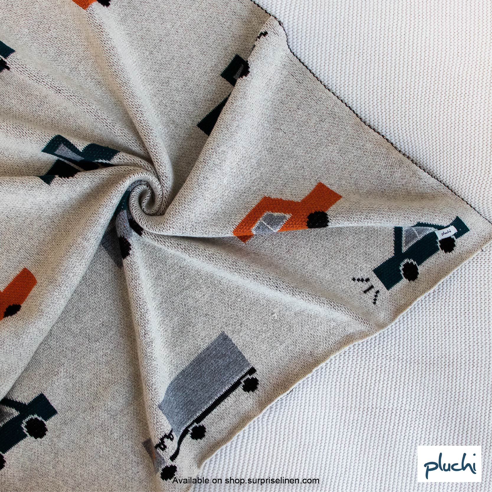 Pluchi - Little Transporters All Season Cotton Knitted AC Blanket for Baby (Light Grey)