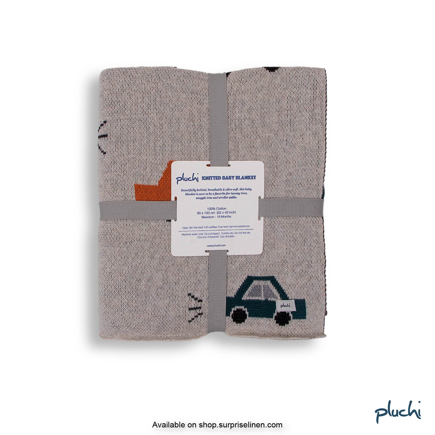 Pluchi - Little Transporters All Season Cotton Knitted AC Blanket for Baby (Light Grey)