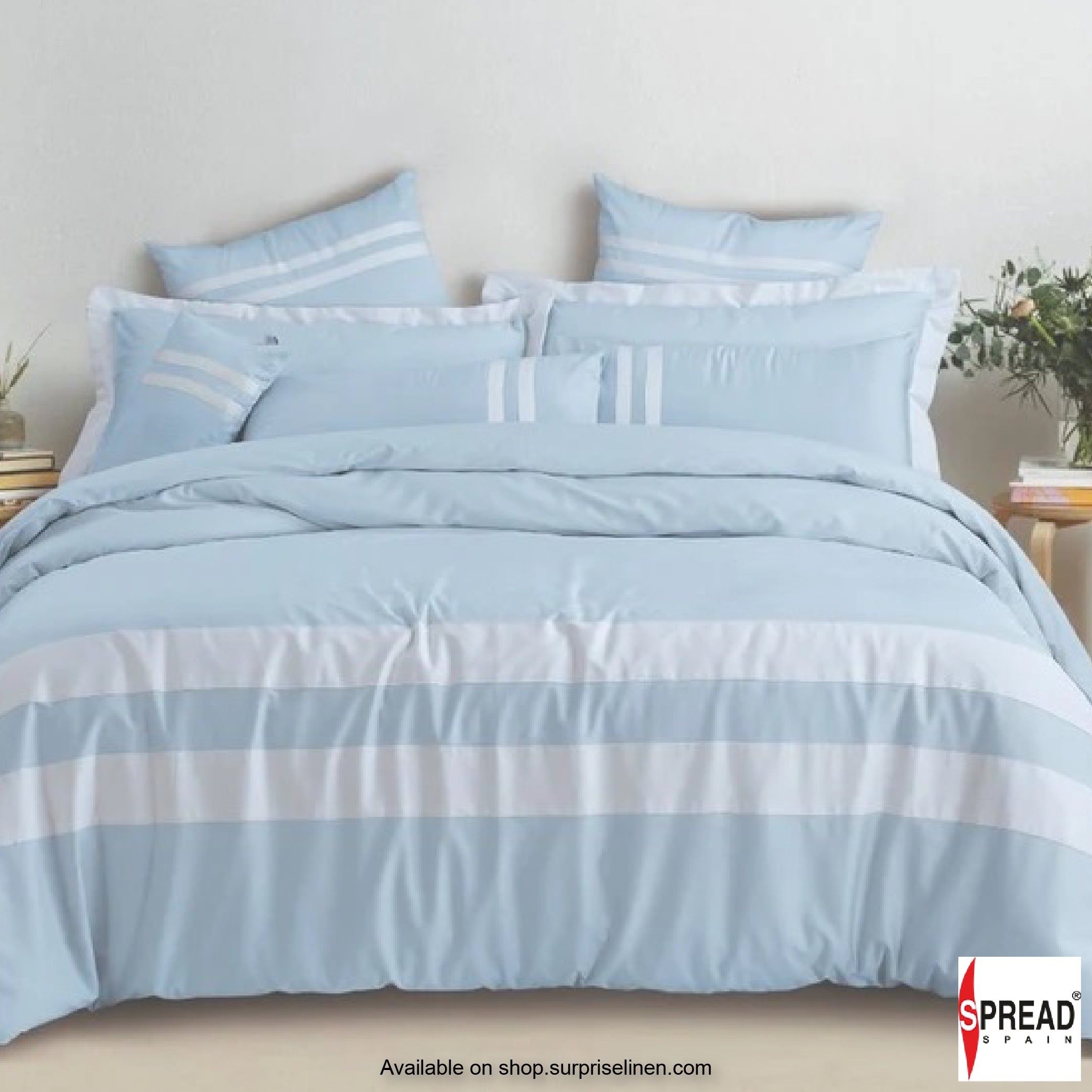 Spread Spain - Botanic Cotton 550 Thread Count Bedsheet Set- Sky Blue