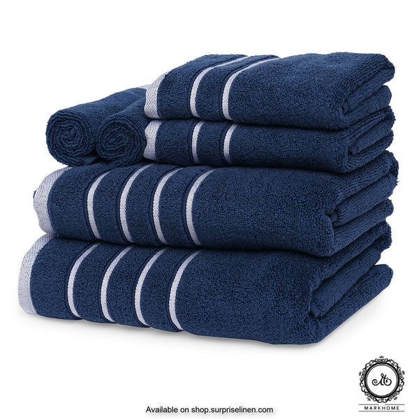 Mark Home - 100% Cotton 500 GSM Zero Twist Anti Microbial Treated Simply Soft Gift Set of 06 Pcs (Navy)