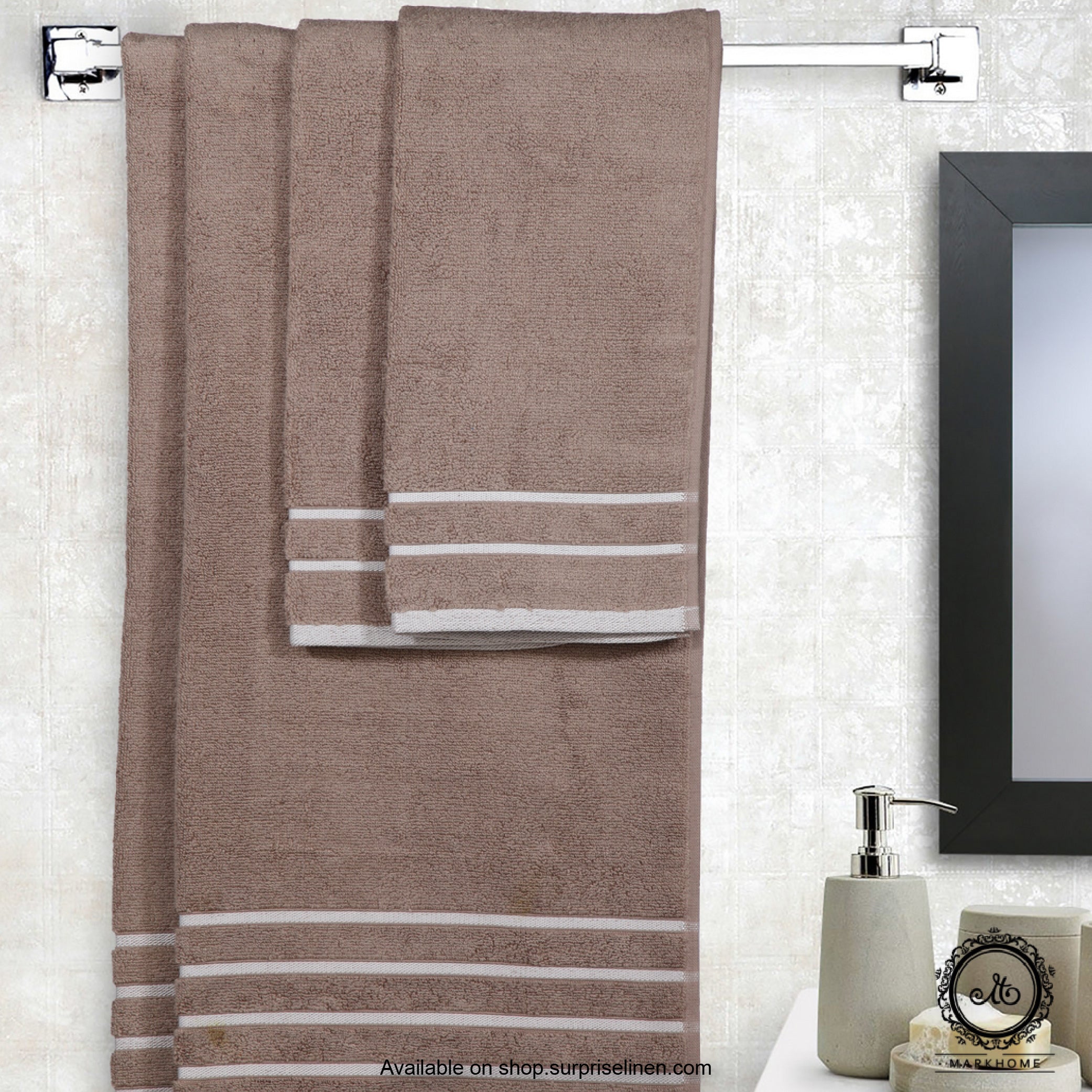 Mark Home - 100% Cotton 500 GSM Zero Twist Anti Microbial Treated Simply Soft Gift Set of 06 Pcs (Beige)
