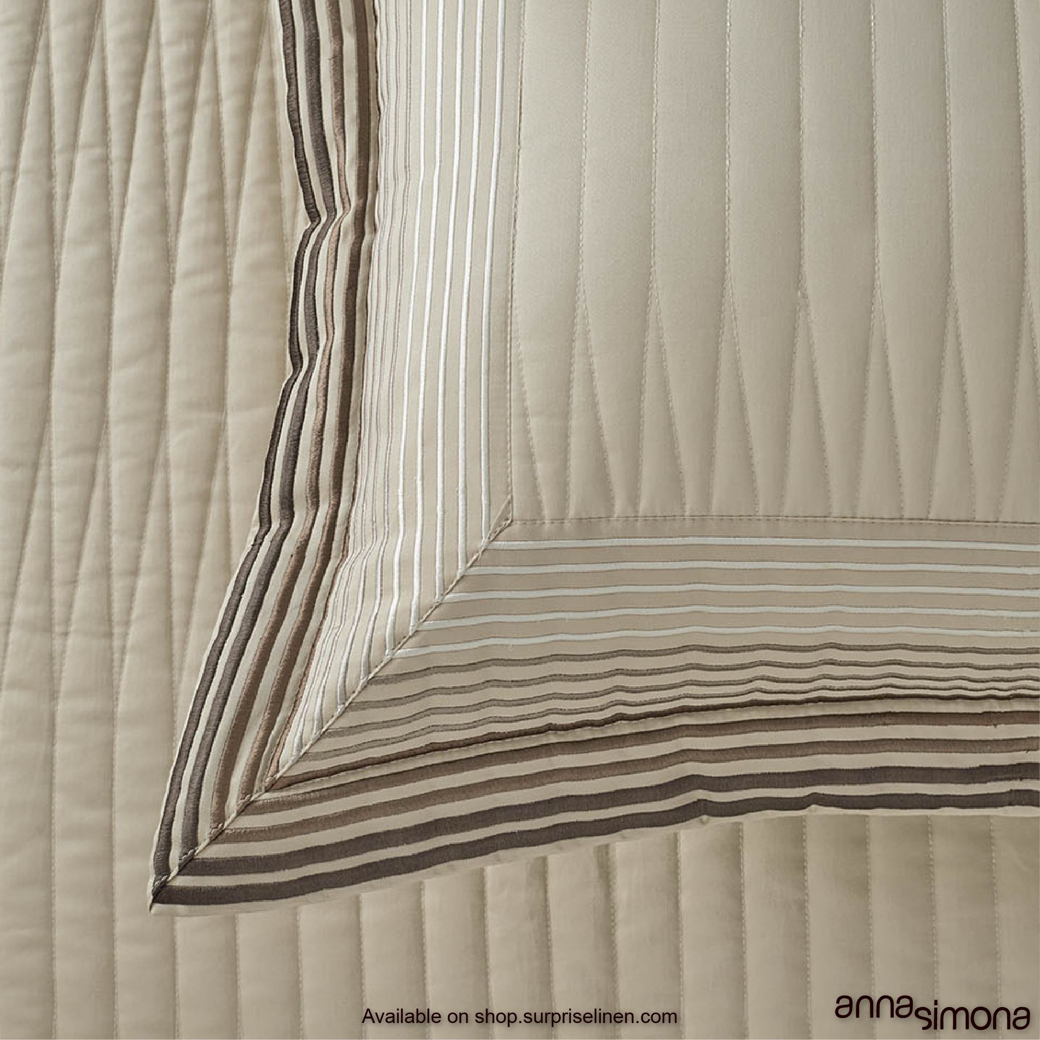 Anna Simona - Cornell 3 Pcs 400 TC Fine Cotton Satin Bed Cover Set (Buff)