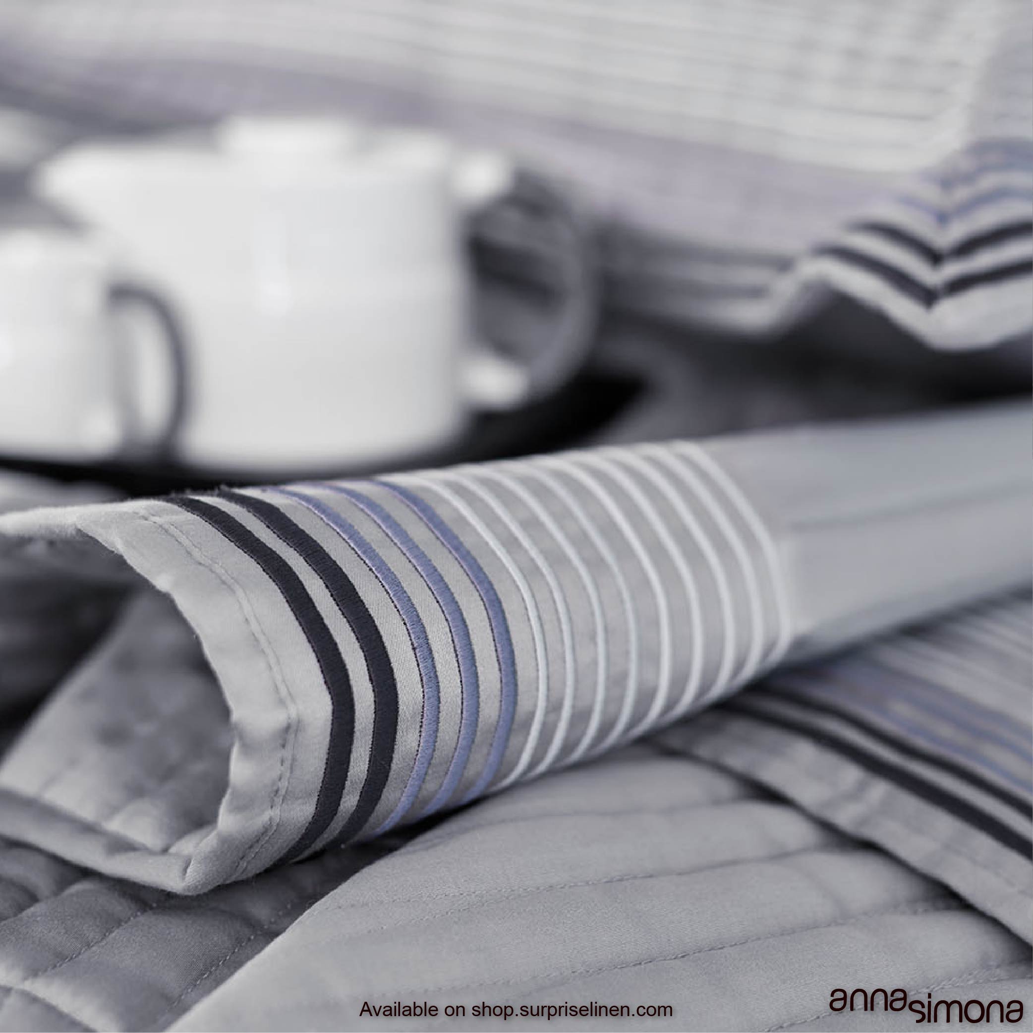 Anna Simona - Cornell 3 Pcs 400 TC Fine Cotton Satin Bed Cover Set (Grey)