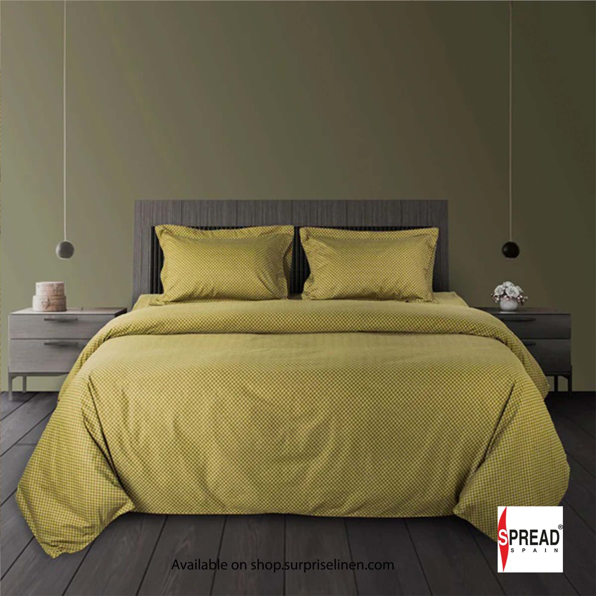 Spread Spain - The Geo Tokyo 500 Thread Count Cotton Bedsheet Set (Light Olive)