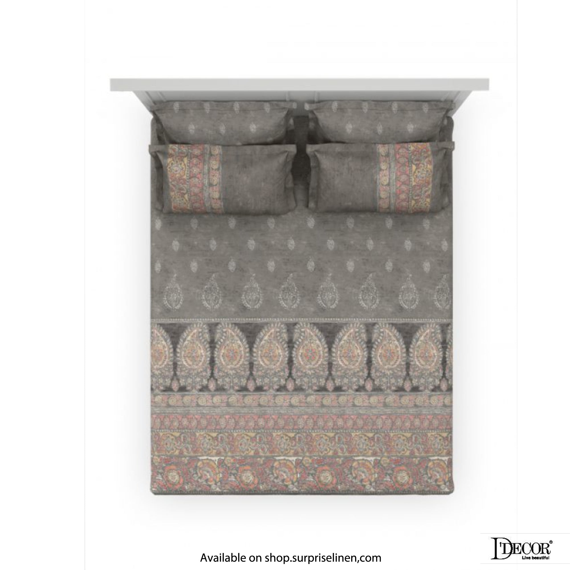 D'Decor - Kalakriti Collection Royal Grace King Size 5 Pcs 100% Cotton Bedsheet Set