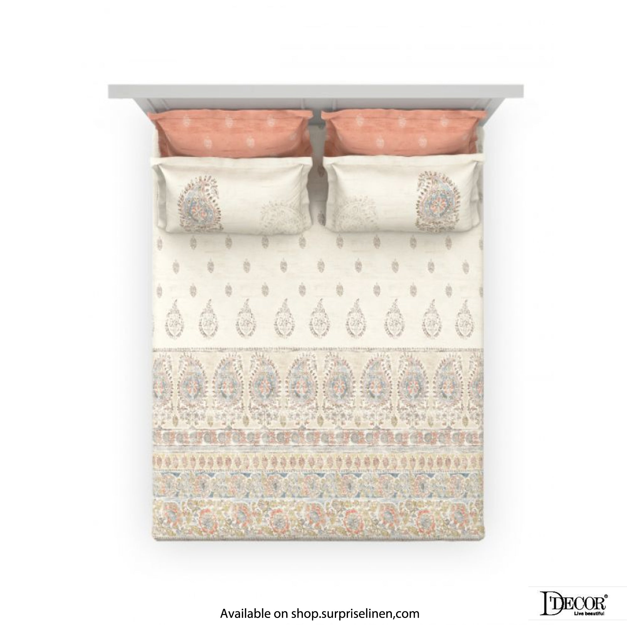D'Decor - Kalakriti Collection Alina King Size 5 Pcs 100% Cotton Bedsheet Set