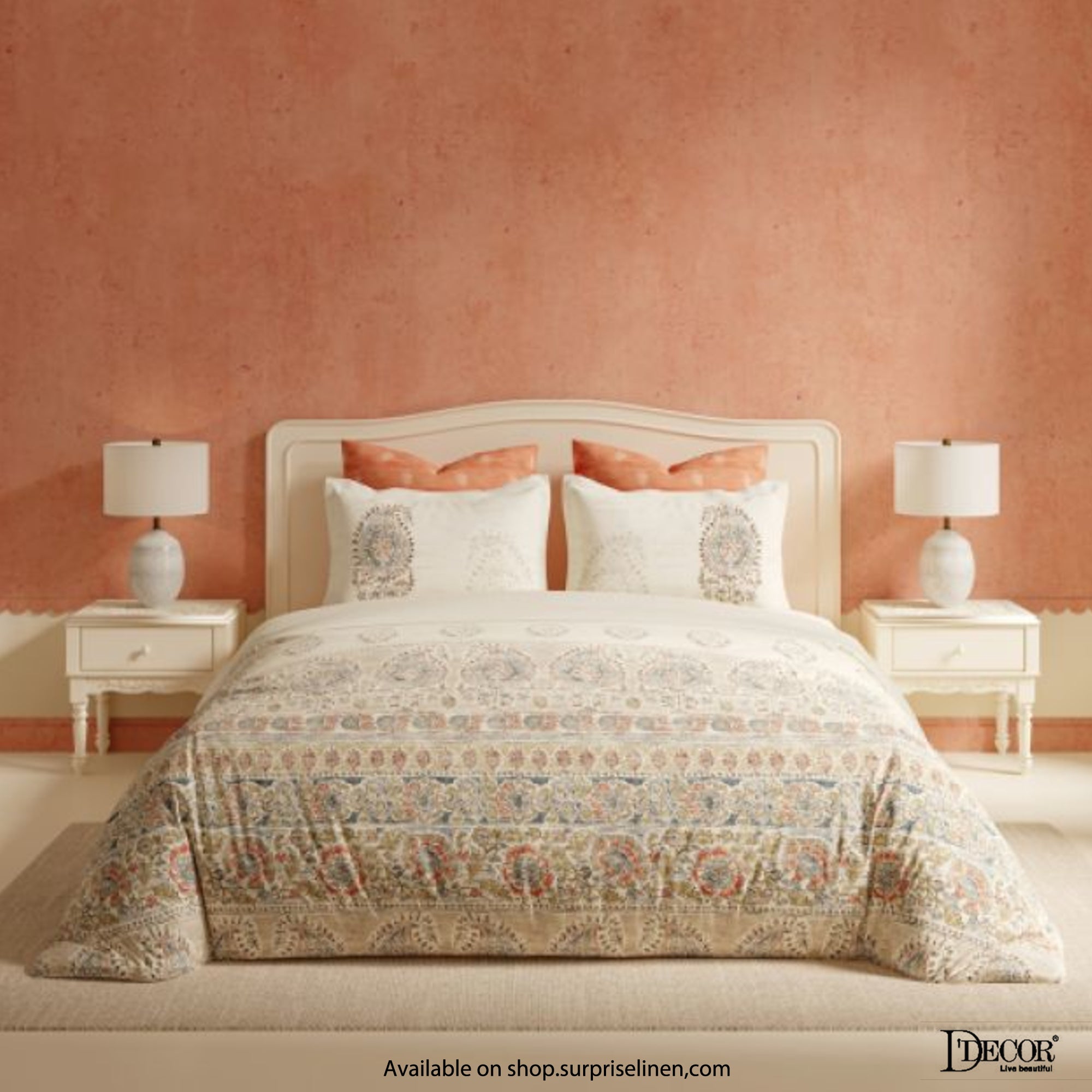 D'Decor - Kalakriti Collection Alina King Size 5 Pcs 100% Cotton Bedsheet Set