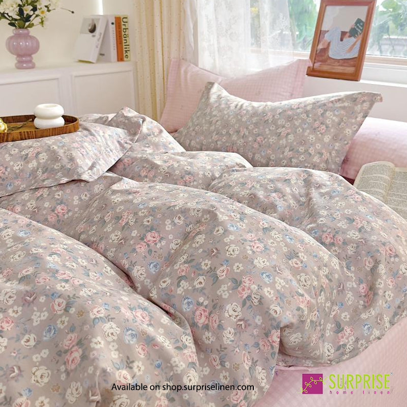 Surprise Home - Fresco Collection Taupe Bouquet 100% Cotton 3 Pcs Bedsheet Set (Warm Taupe)