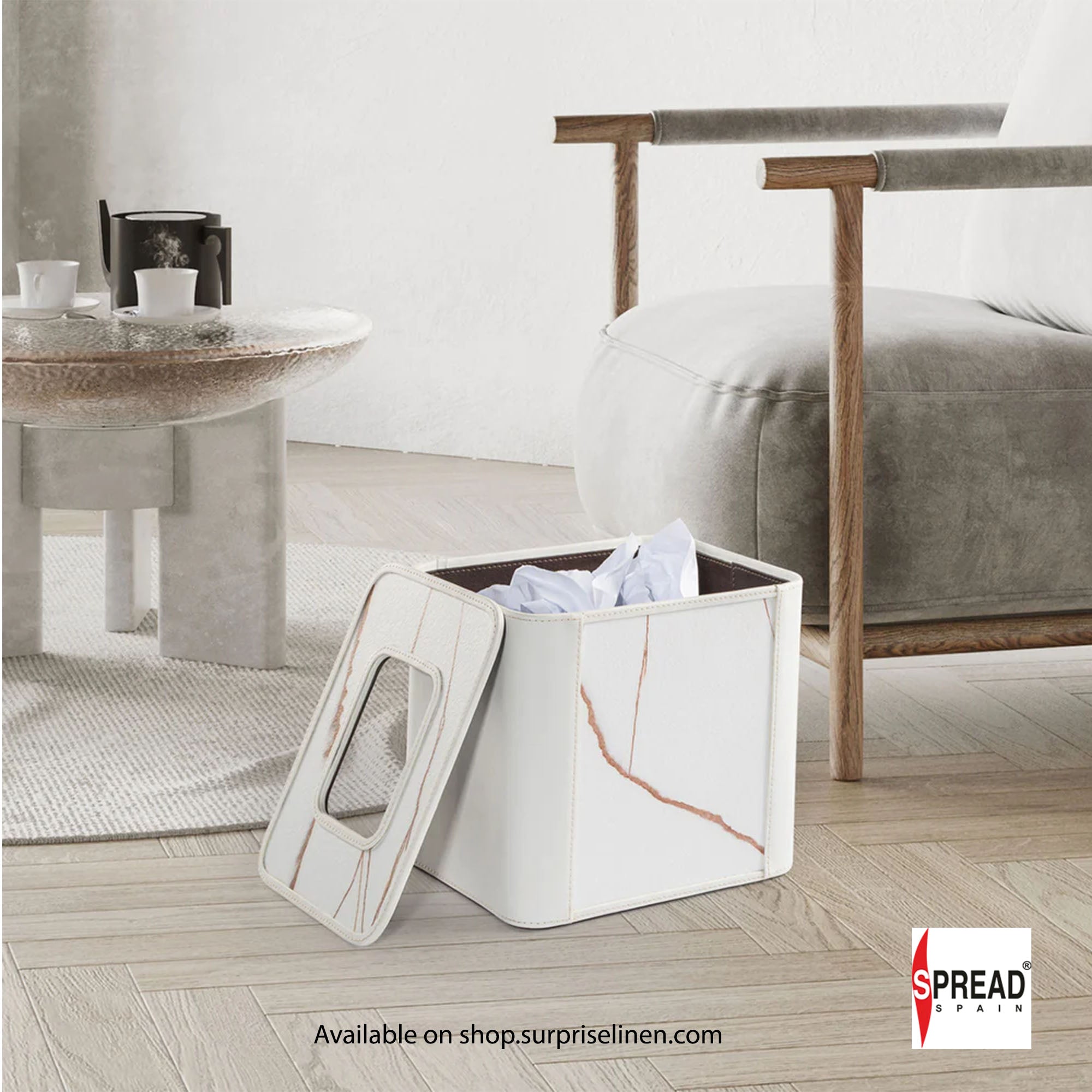 Spread Spain - Marble Satvario Collection Dustbin (White Satvario)