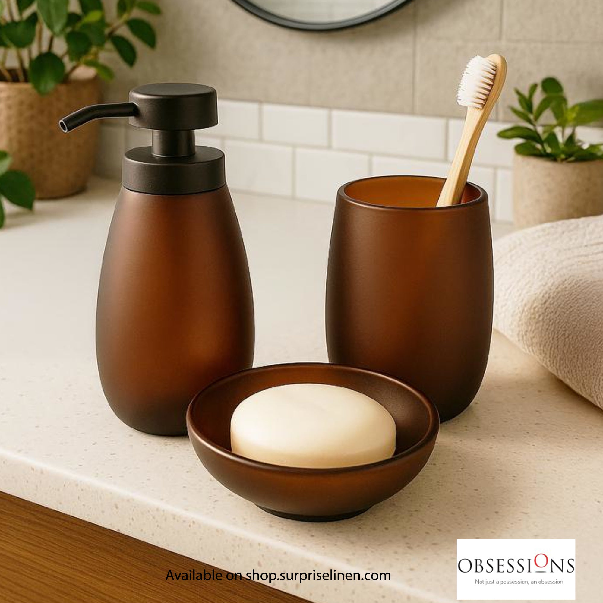Obsessions - Prism Collection Luxury Bathroom Accessory Set (Brown)