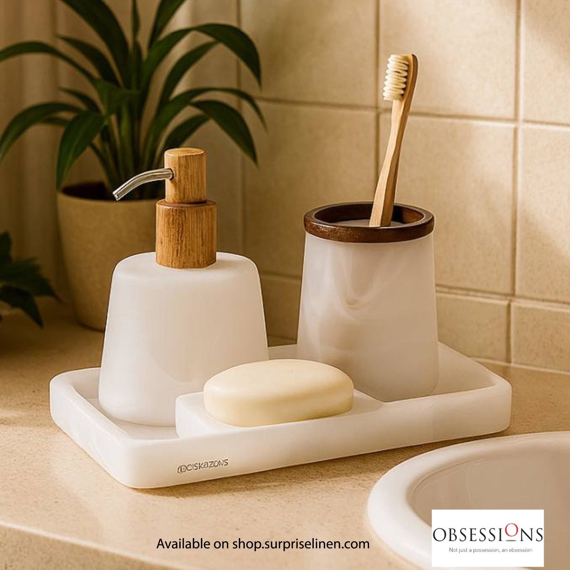 Obsessions - prism Collection Luxury Bathroom Accessory Set (Beige)