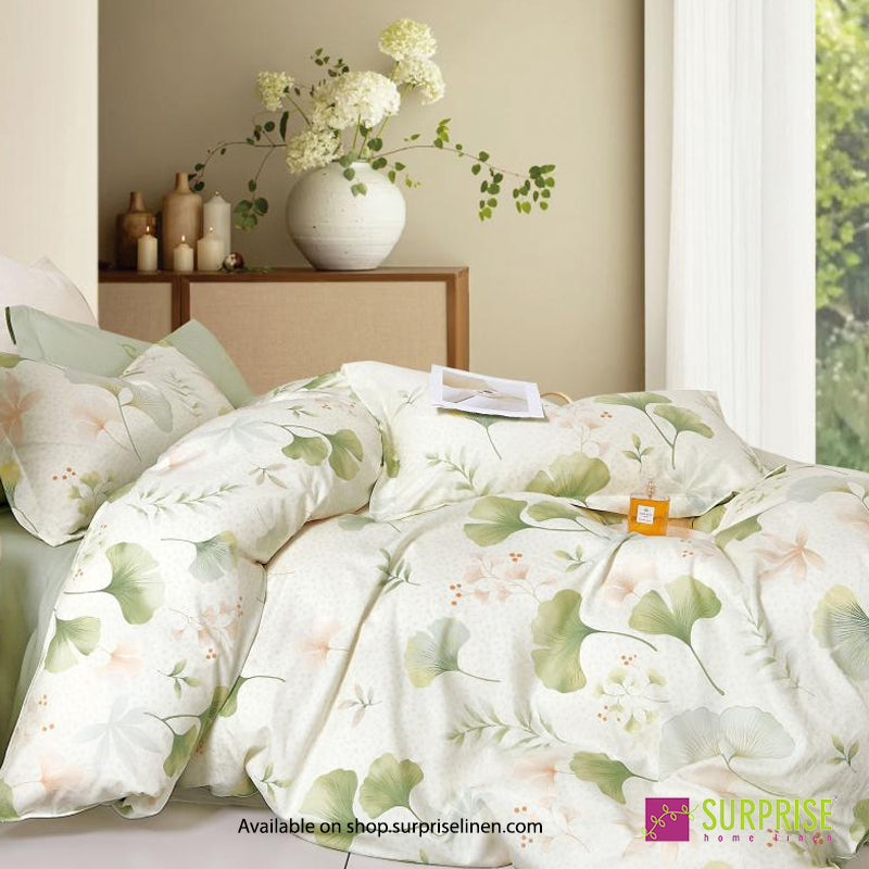 Surprise Home - Fresco Collection Sage Ginkgo 100% Cotton 3 Pcs Bedsheet Set (Cream Green)