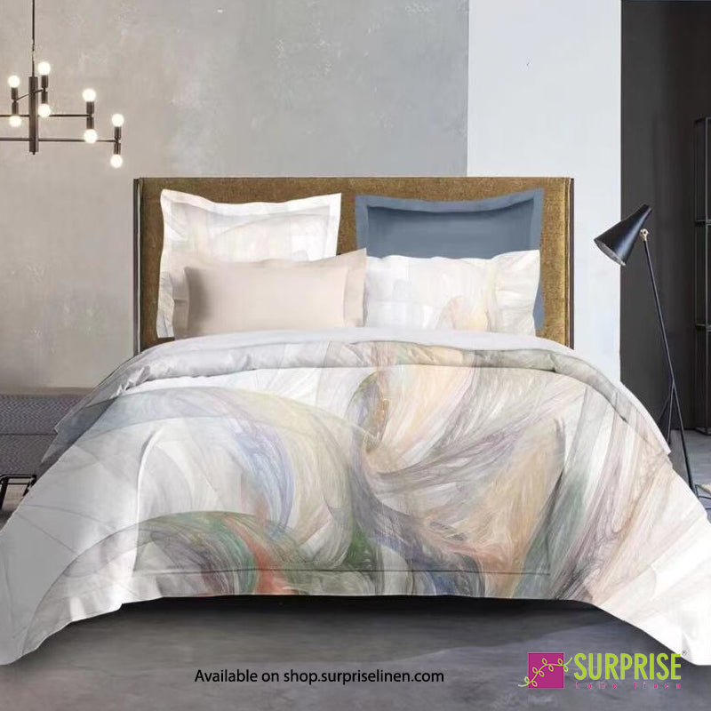 Surprise Home - Essenze Luxe Collection Watercolour Veil Digital 100% Cotton 3 Pcs Bedsheet Set (Soft Beige)