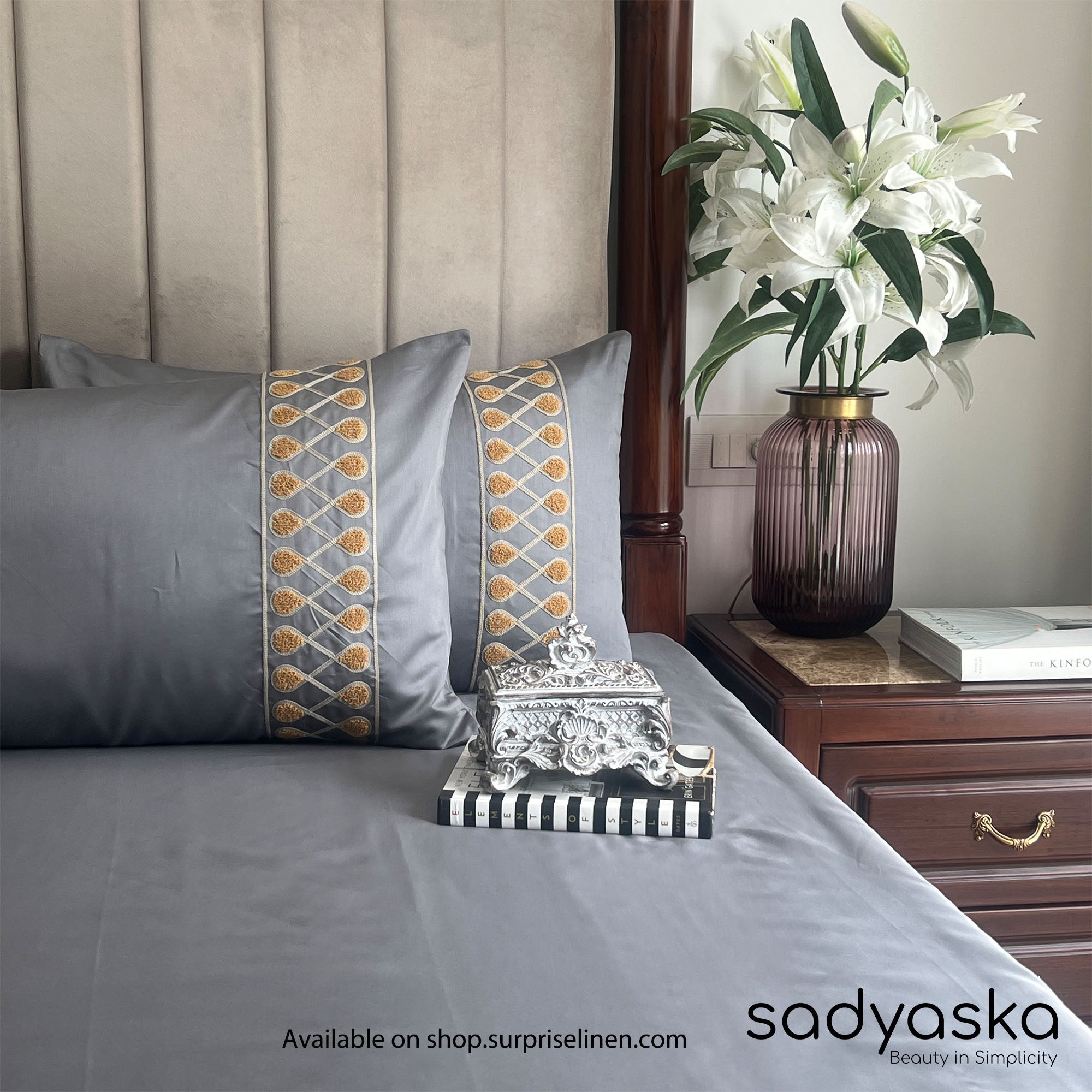 Sadyaska - Zenith Collection Cotton Rich 3 Pcs Bedsheet Set (Dark Grey)