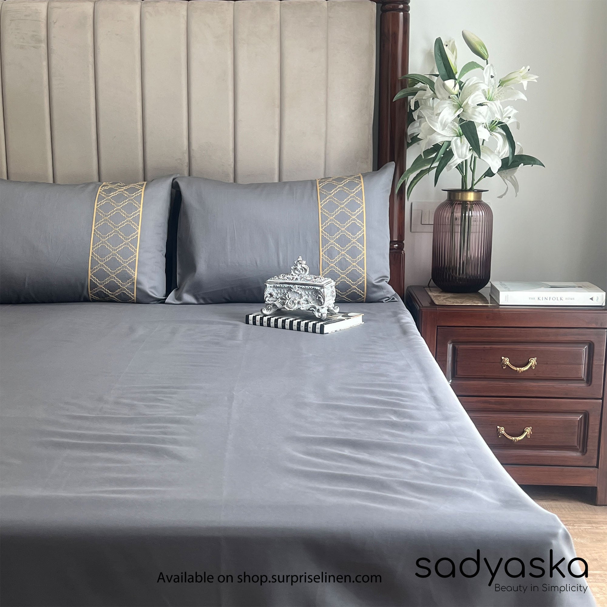 Sadyaska - Maroc Collection Cotton Rich 3 Pcs Bedsheet Set (Dark Grey)