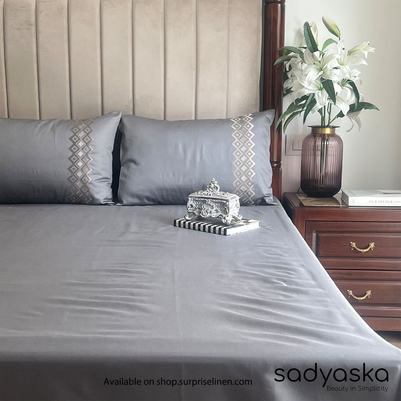 Sadyaska - Diandra Collection Cotton Rich 3 Pcs Bedsheet Set (Dark Grey)