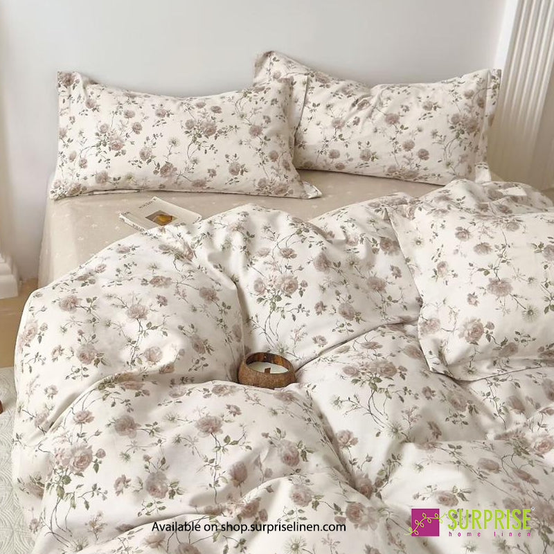 Surprise Home - Hues Taupe Cottage Sprig Bedsheet Set