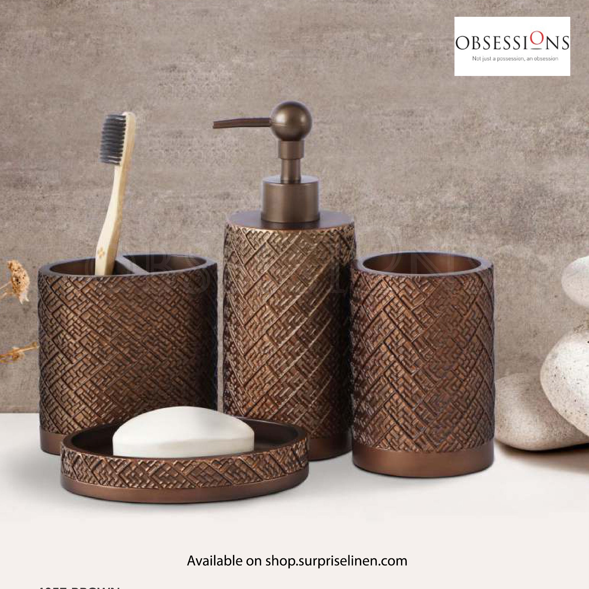 Obsessions - Alvina Collection Luxury Bathroom Accessory Set (Brown)