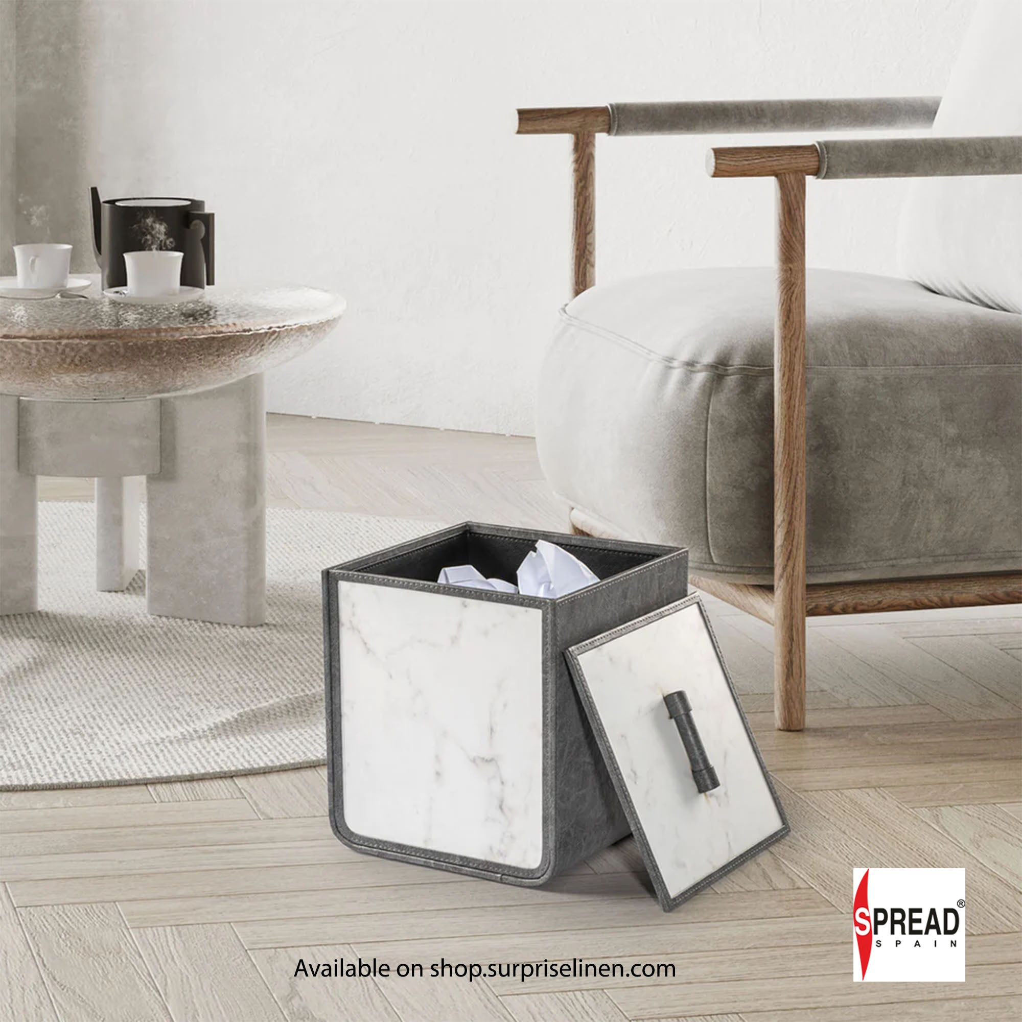 Spread Spain - Marble Satvario Collection Dustbin (White Carrara)