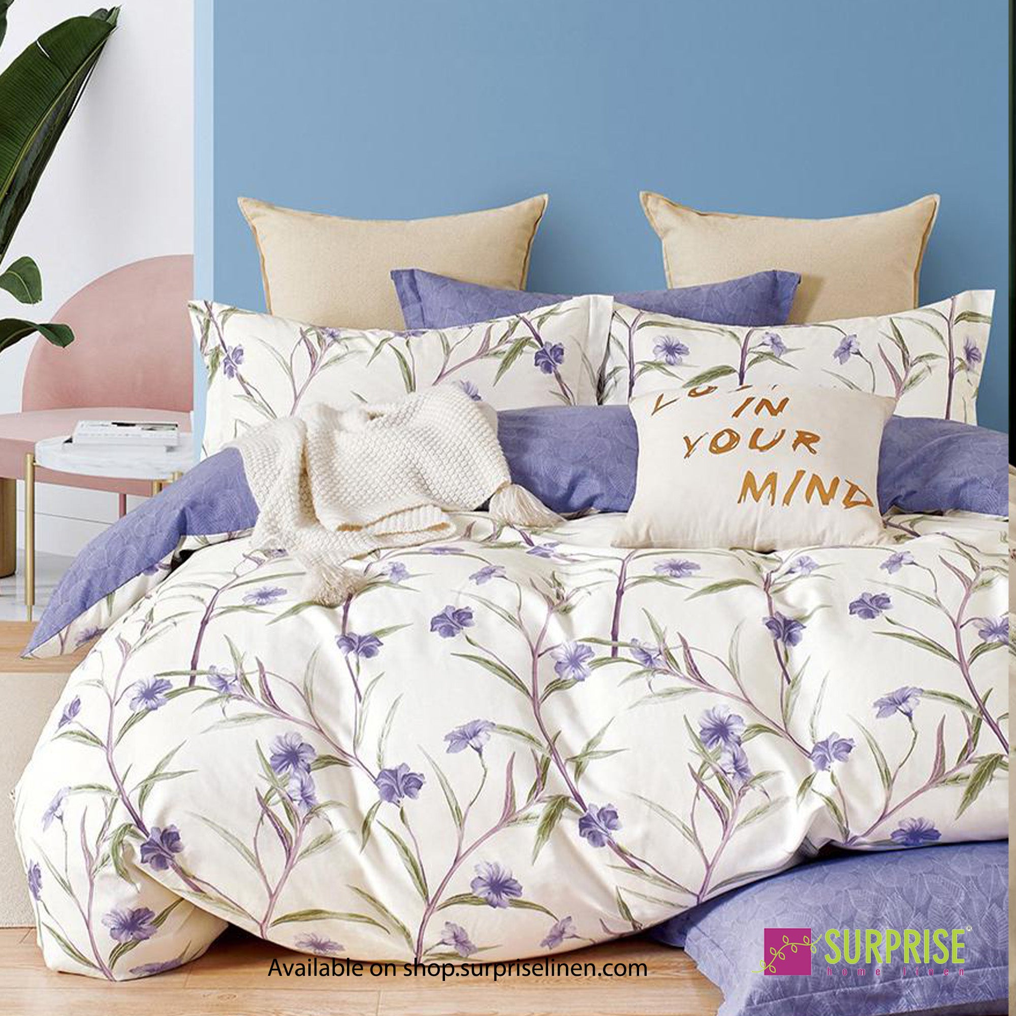 Flora Collection by Surprise Home - Super King Size 3 Pcs Bedsheet Set in 350 TC Premium Cotton Fabric (Purple)