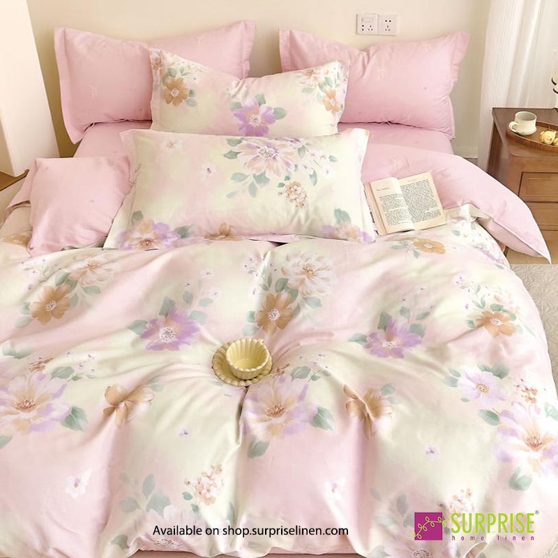 Surprise Home - Fresco Collection Blush Meadow 100% Cotton 3 Pcs Bedsheet Set (Soft Pink)