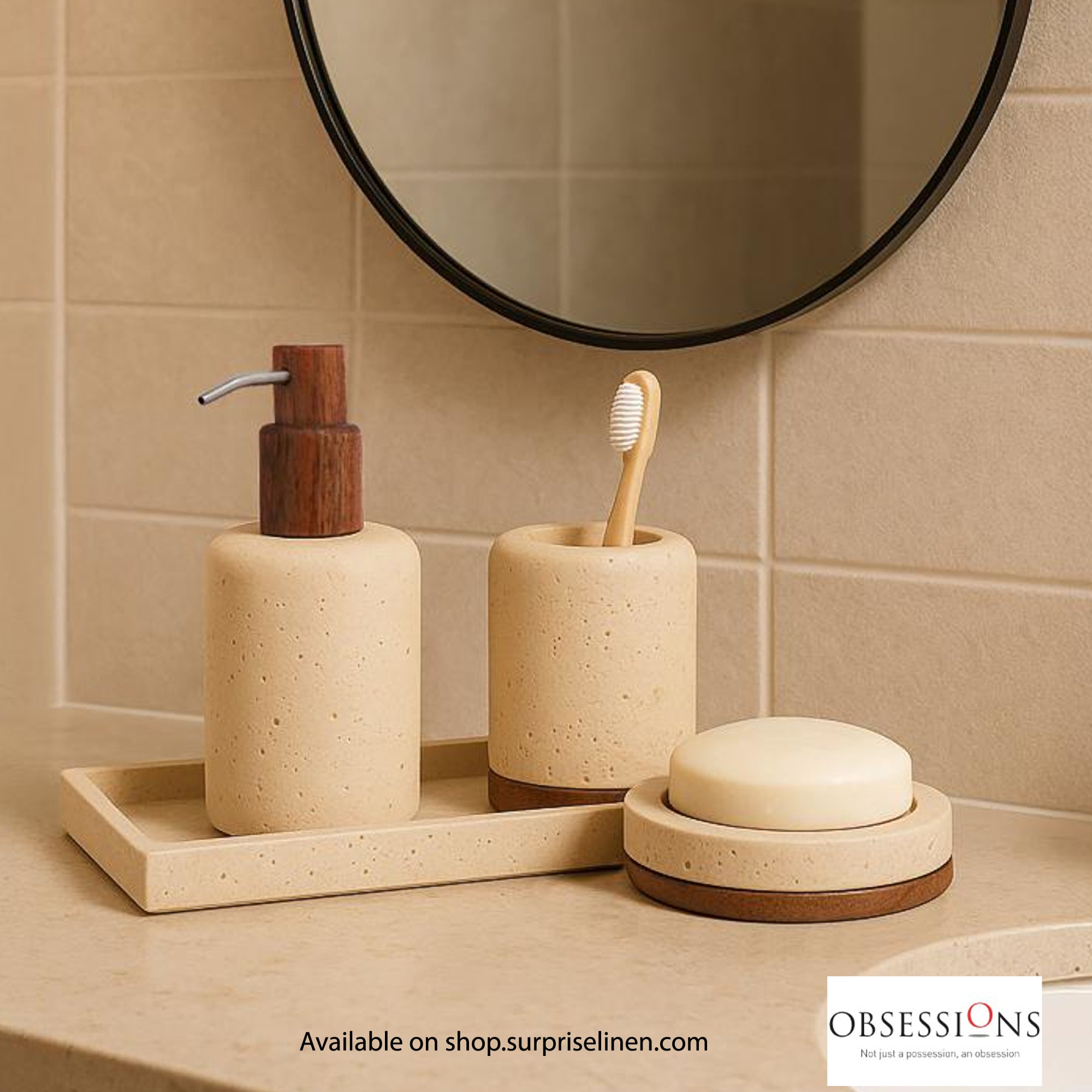 Obsessions - Spaze Collection Luxury Bathroom Accessory Set (Beige)