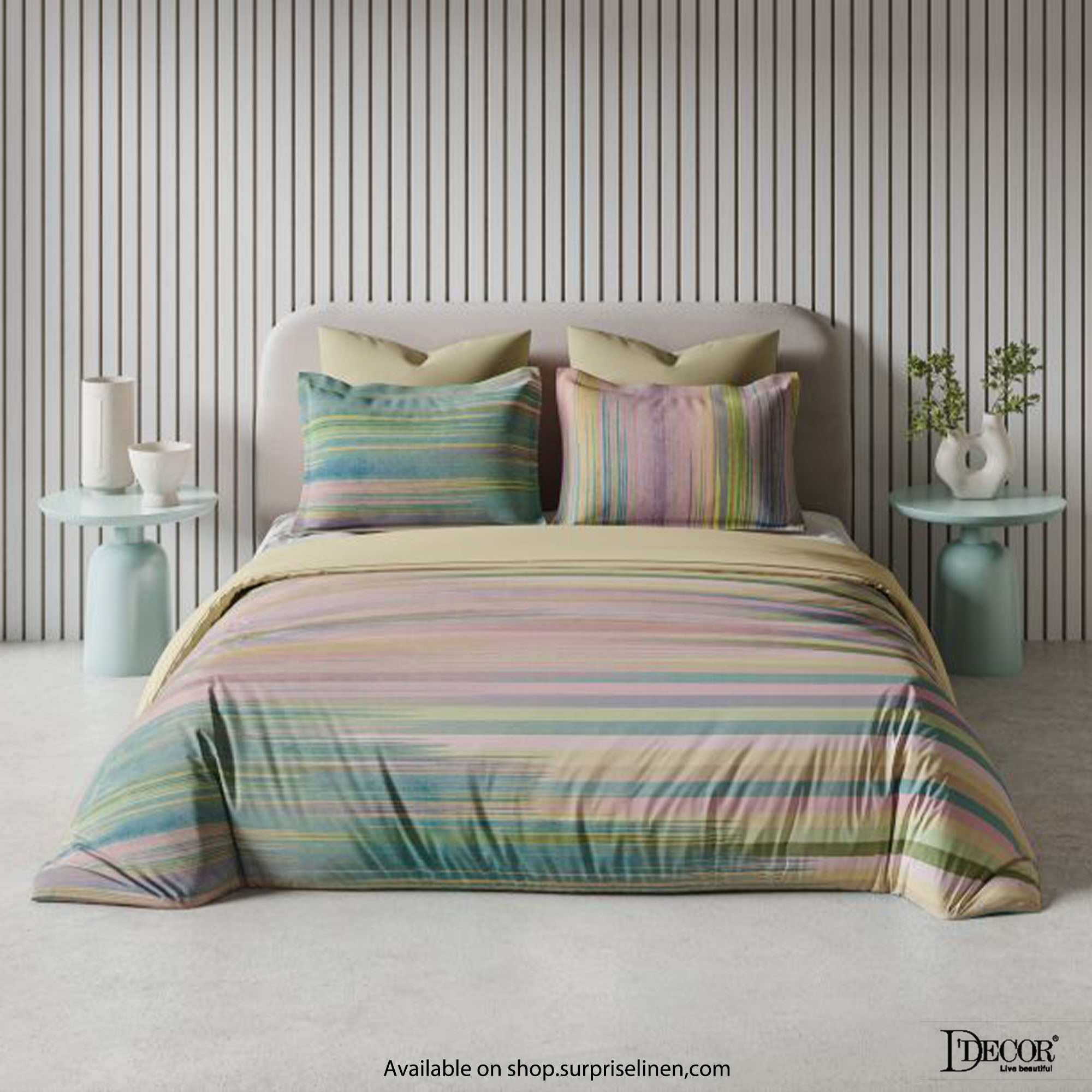 D'Decor - Pastel Dreams Collection 100% Cotton 3 Pcs King Size Bedsheet Set (Modern Stripes)