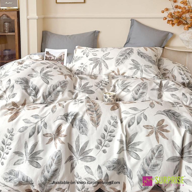 Surprise Home - Hues Silver Botanical Drift Bedsheet Set