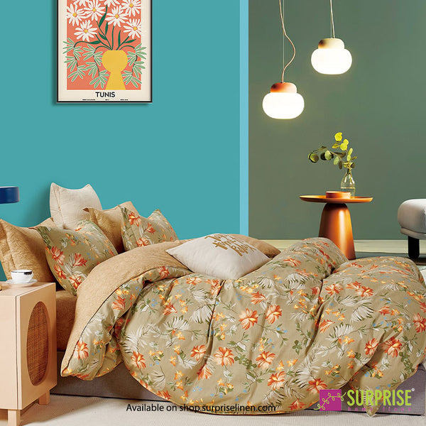 Luxury Hues Collection by Surprise Home - Super King Size 3 Pcs Bedsheet Set in 300 TC Premium Cotton Fabric (Khaki)