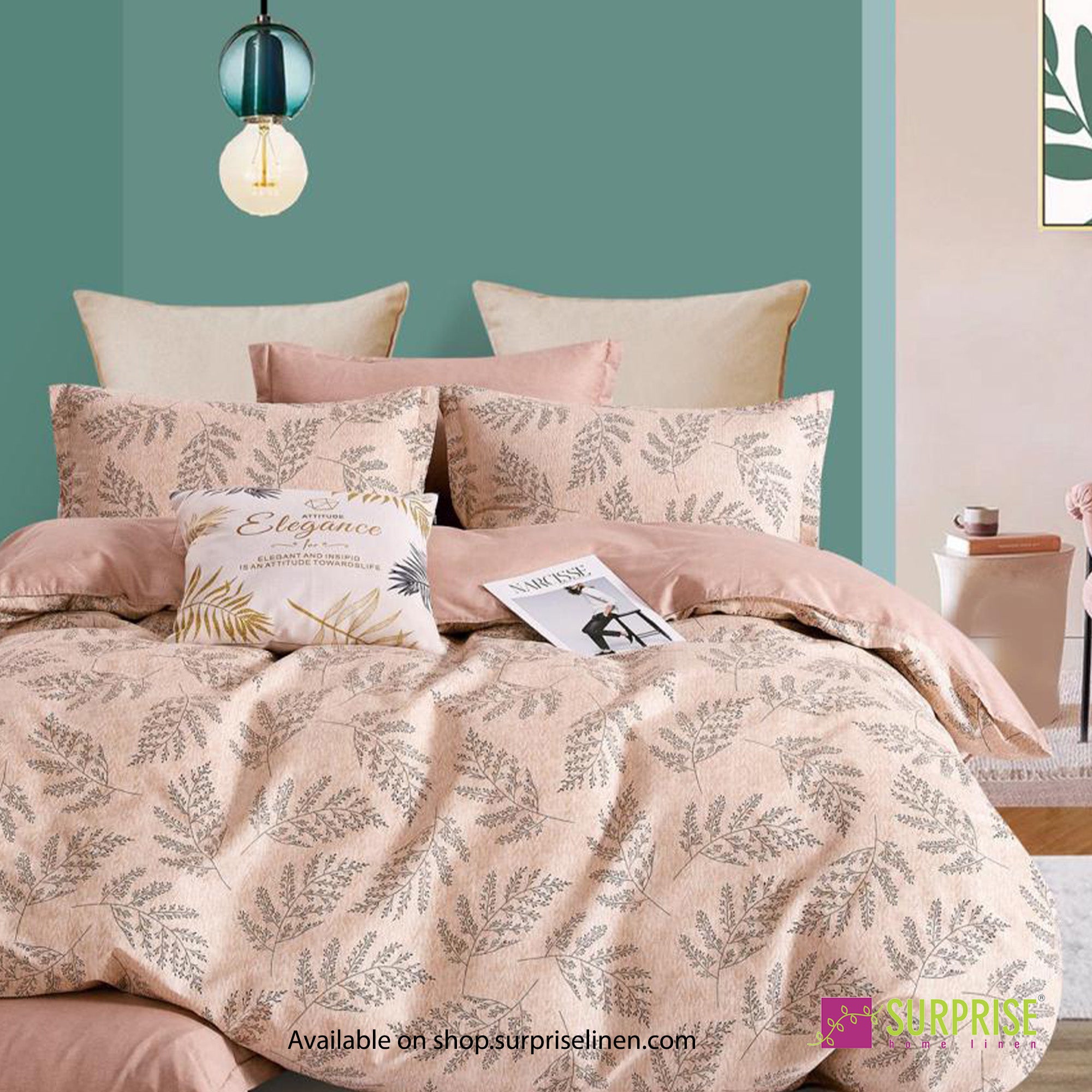 Flora Collection by Surprise Home - Super King Size 3 Pcs Bedsheet Set in 350 TC Premium Cotton Fabric (Salmon)